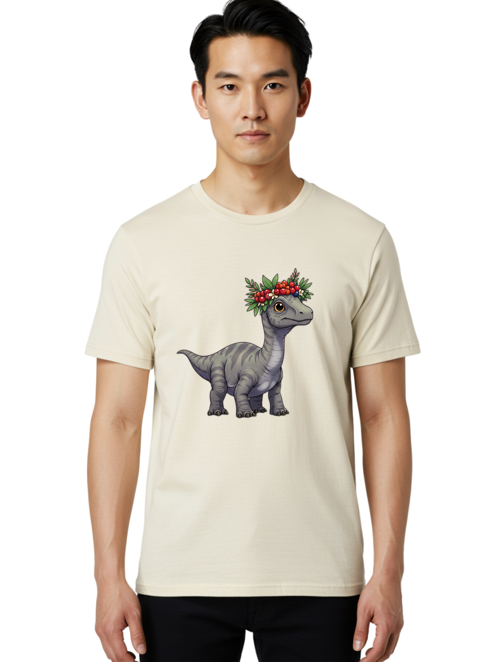 Dinosaur-With-Flower-Crown-1 Men'S Graphic Tee, 100% Cotton, Comfortable Casual Summer Wear, Machine Washable, Vintage Camera, Old Camera, Antique Camera, Black Camera, Classic Photography, Photography Equipment, Nostalgic Device, Film Camera, Bam267