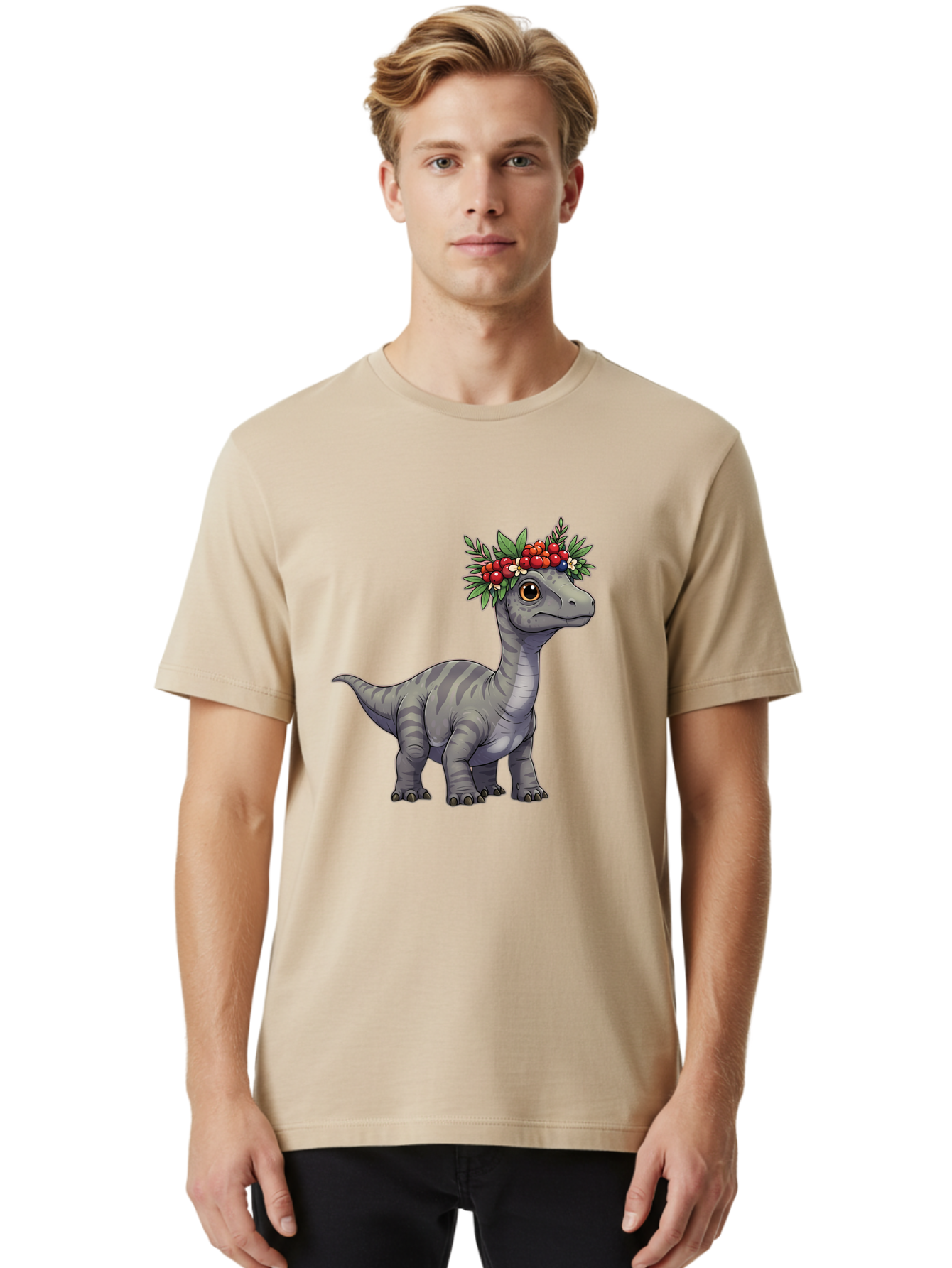 Dinosaur-With-Flower-Crown-1 Men'S Graphic Tee, 100% Cotton, Comfortable Casual Summer Wear, Machine Washable, Vintage Camera, Old Camera, Antique Camera, Black Camera, Classic Photography, Photography Equipment, Nostalgic Device, Film Camera, Bam267