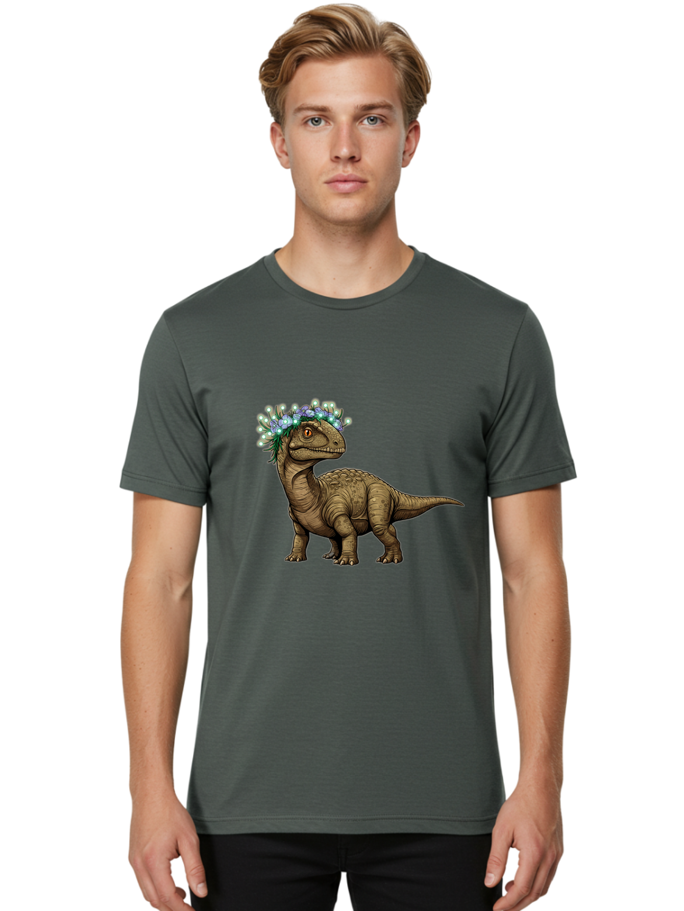 Dinosaur-With-Flower-Crown-2 Men'S Graphic Tee, 100% Cotton, Comfortable Casual Summer Wear, Machine Washable, Vintage Camera, Old Camera, Antique Camera, Black Camera, Classic Photography, Photography Equipment, Nostalgic Device, Film Camera, Bam268