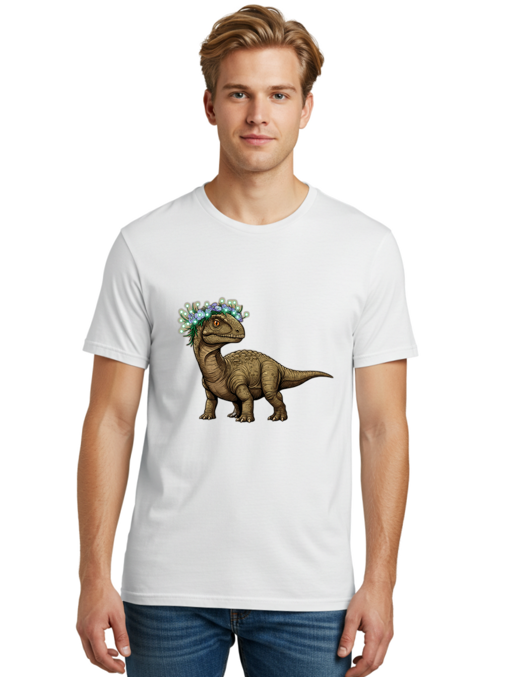 Dinosaur-With-Flower-Crown-2 Men'S Graphic Tee, 100% Cotton, Comfortable Casual Summer Wear, Machine Washable, Vintage Camera, Old Camera, Antique Camera, Black Camera, Classic Photography, Photography Equipment, Nostalgic Device, Film Camera, Bam268