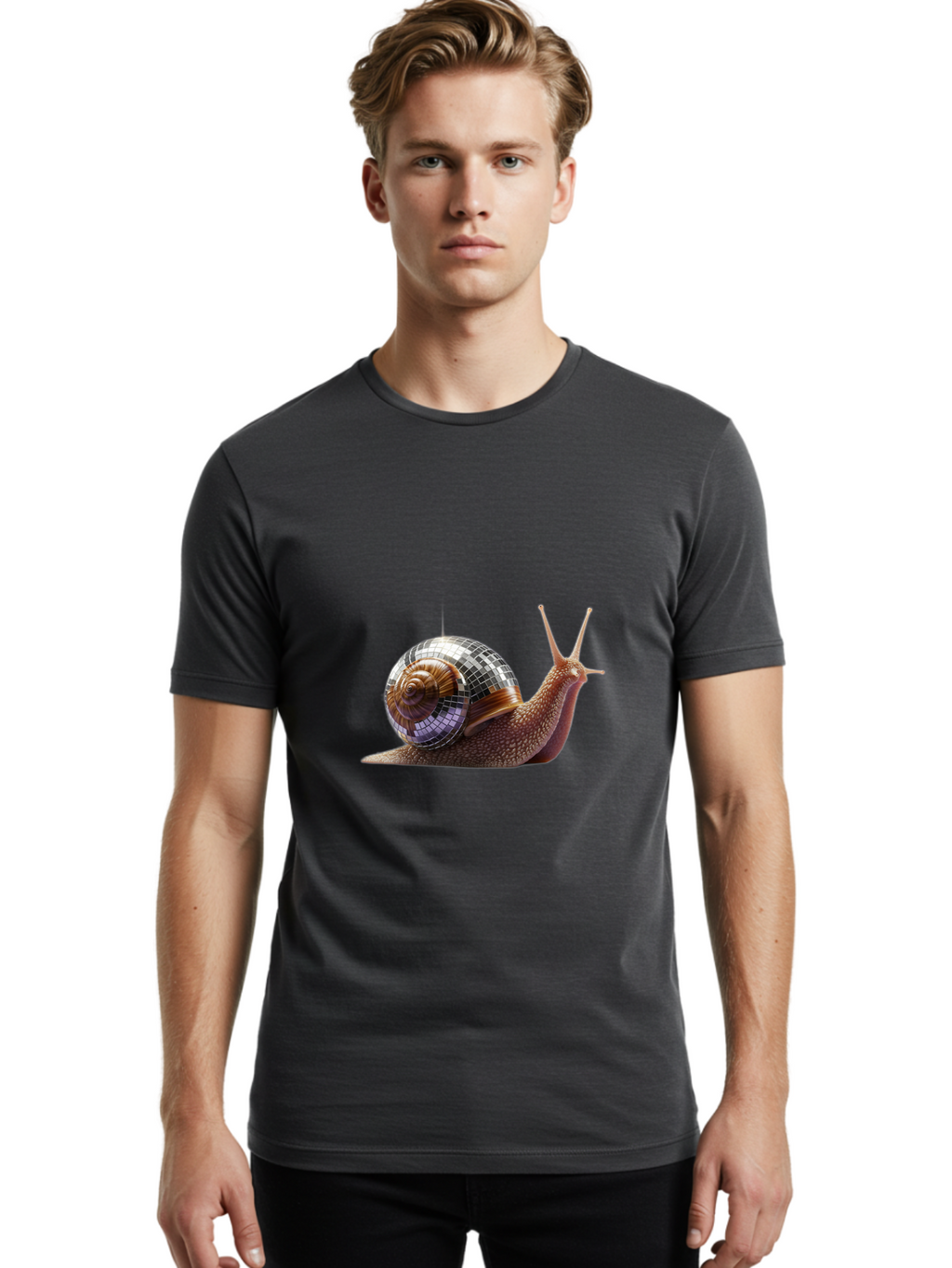 Disco-Snail-2 Men'S Graphic Tee, 100% Cotton, Comfortable Casual Summer Wear, Machine Washable, Vintage Camera, Old Camera, Antique Camera, Black Camera, Classic Photography, Photography Equipment, Nostalgic Device, Film Camera, Camera Art Bam287