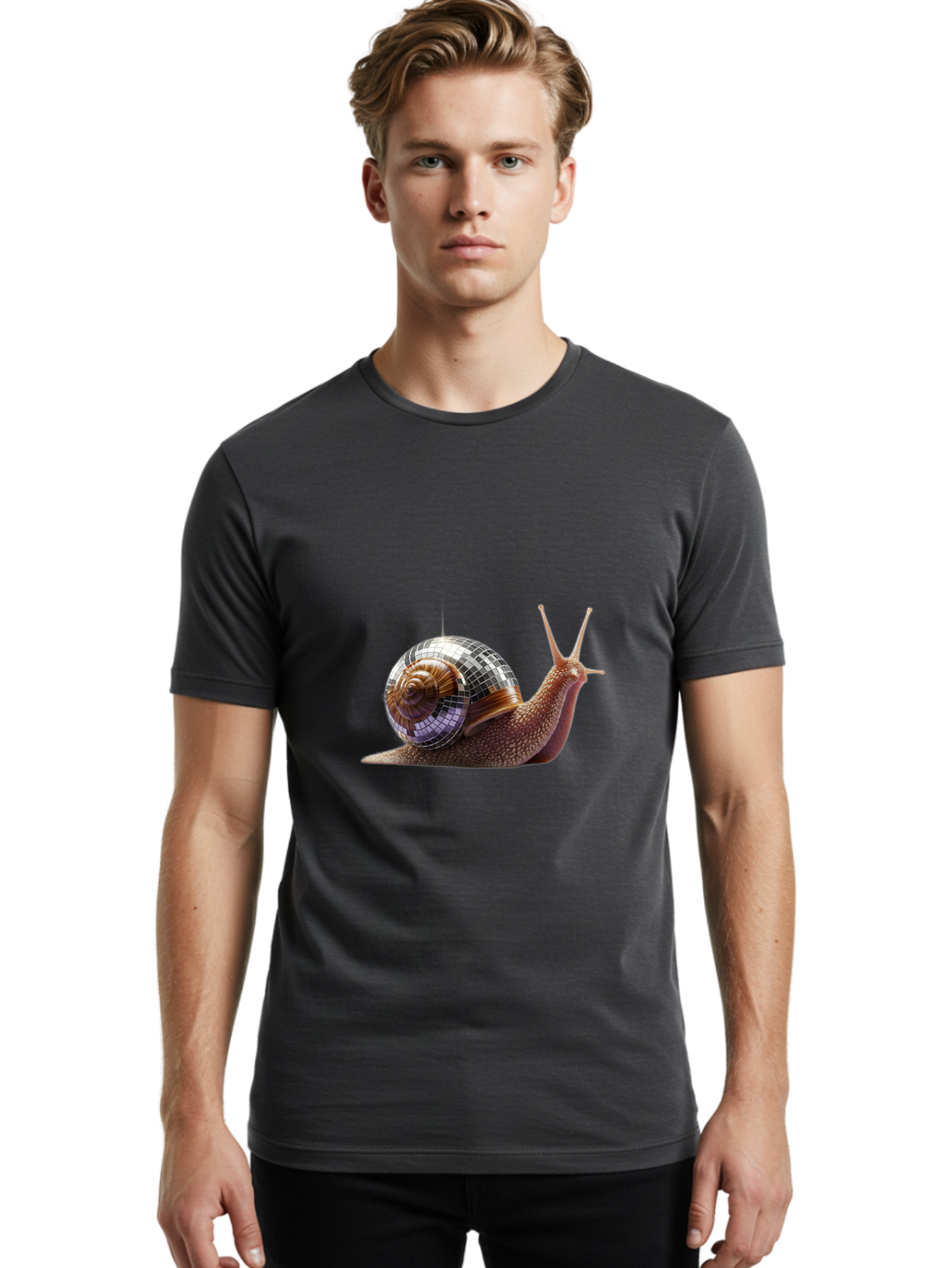 Disco-Snail-2 Men'S Graphic Tee, 100% Cotton, Comfortable Casual Summer Wear, Machine Washable, Vintage Camera, Old Camera, Antique Camera, Black Camera, Classic Photography, Photography Equipment, Nostalgic Device, Film Camera, Camera Art Bam287