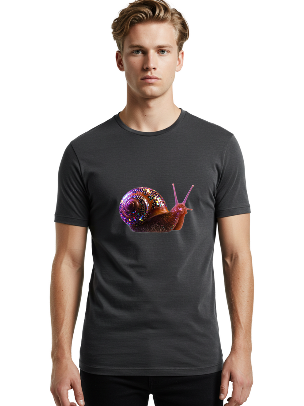 Disco-Snail-3 Men'S Graphic Tee, 100% Cotton, Comfortable Casual Summer Wear, Machine Washable, Vintage Camera, Old Camera, Antique Camera, Black Camera, Classic Photography, Photography Equipment, Nostalgic Device, Film Camera, Camera Art Bam288