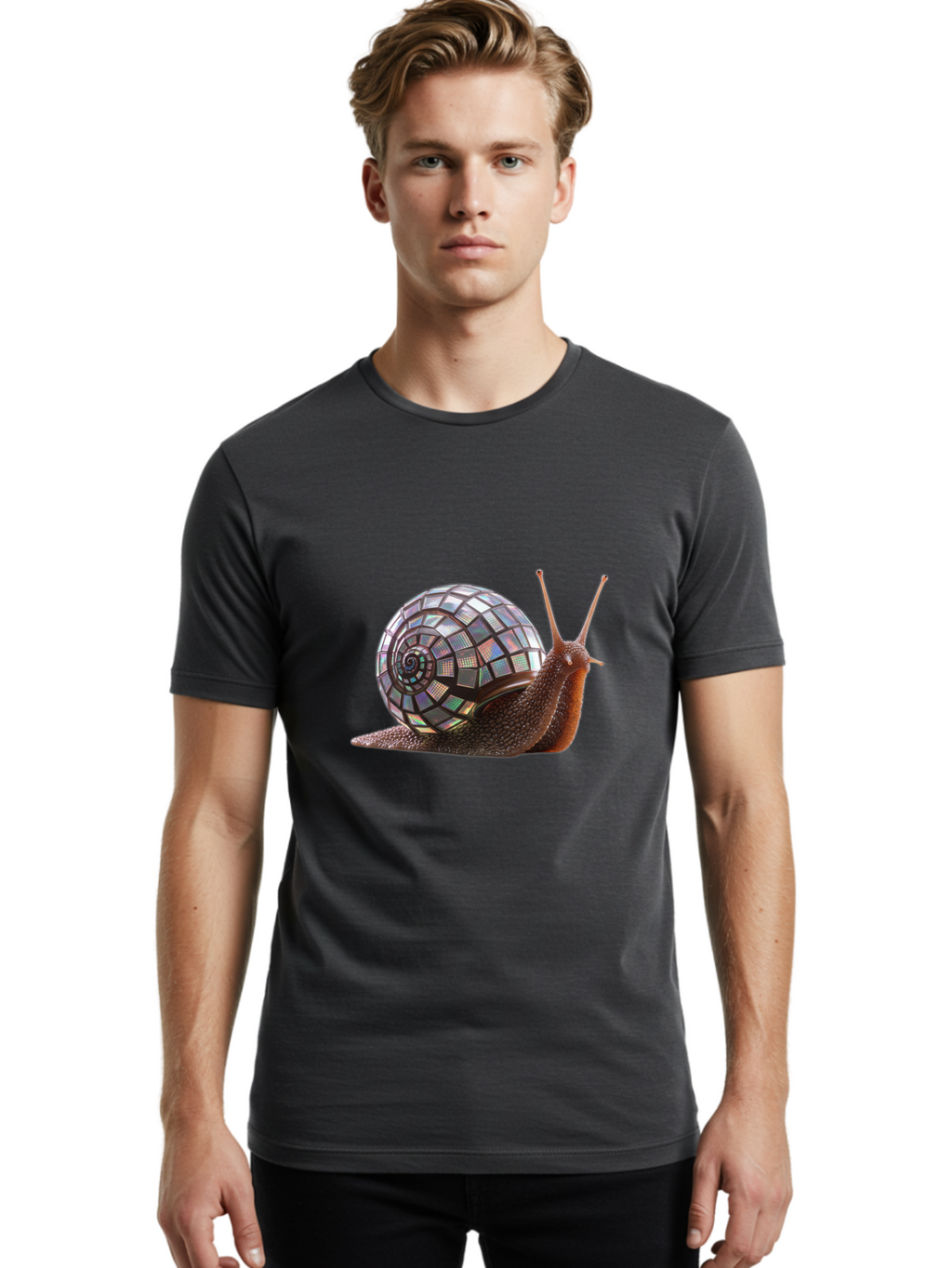 Disco-Snail-6 Men'S Graphic Tee, 100% Cotton, Comfortable Casual Summer Wear, Machine Washable, Vintage Camera, Old Camera, Antique Camera, Black Camera, Classic Photography, Photography Equipment, Nostalgic Device, Film Camera, Camera Art Bam291