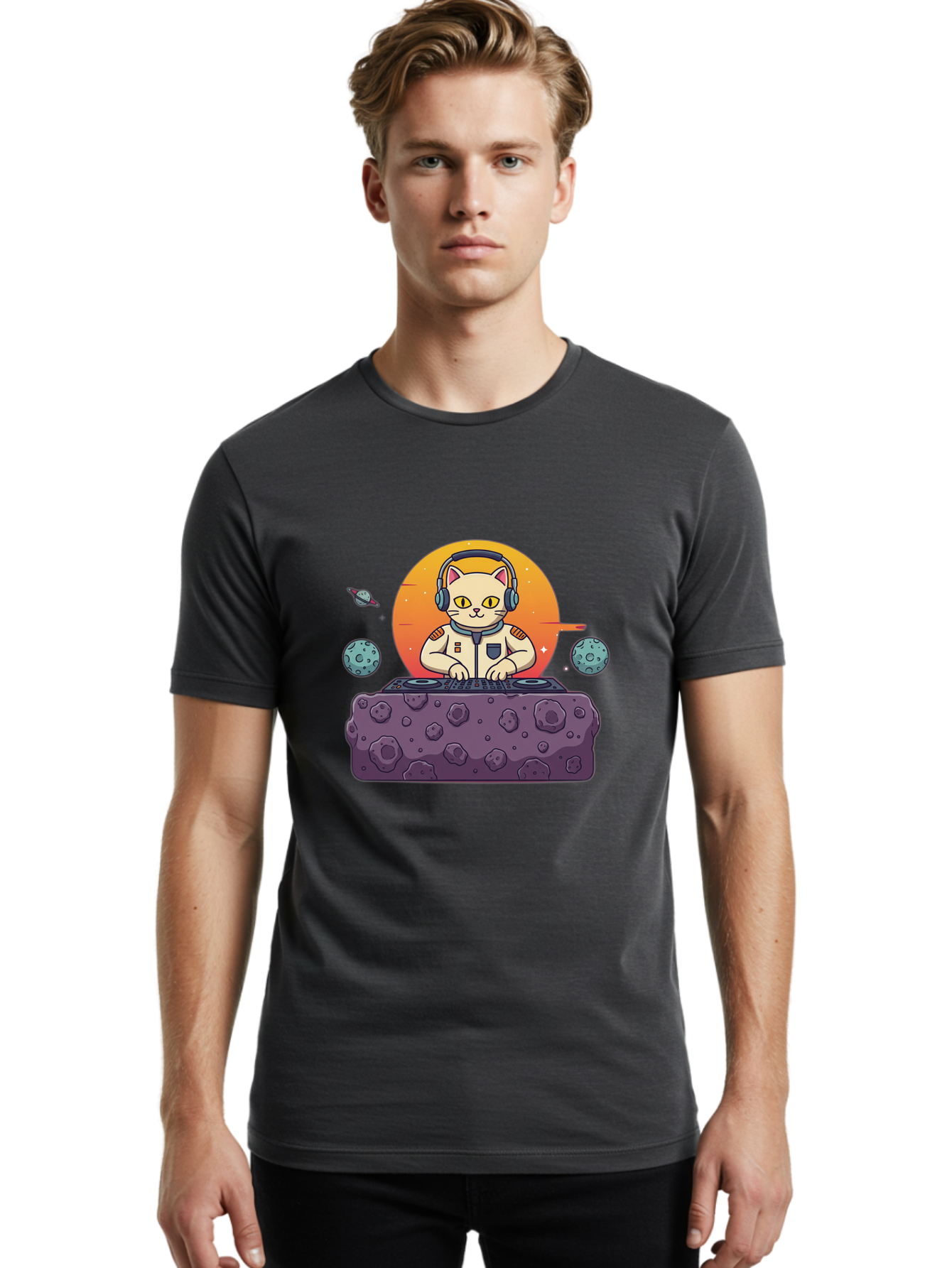 Dj-Astronaut-Cat Men'S Graphic Tee, 100% Cotton, Comfortable Casual Summer Wear, Machine Washable, Vintage Camera, Old Camera, Antique Camera, Black Camera, Classic Photography, Photography Equipment, Nostalgic Device, Film Camera, Camera Art Bam297