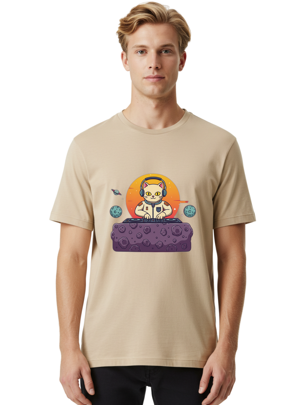 Dj-Astronaut-Cat Men'S Graphic Tee, 100% Cotton, Comfortable Casual Summer Wear, Machine Washable, Vintage Camera, Old Camera, Antique Camera, Black Camera, Classic Photography, Photography Equipment, Nostalgic Device, Film Camera, Camera Art Bam297