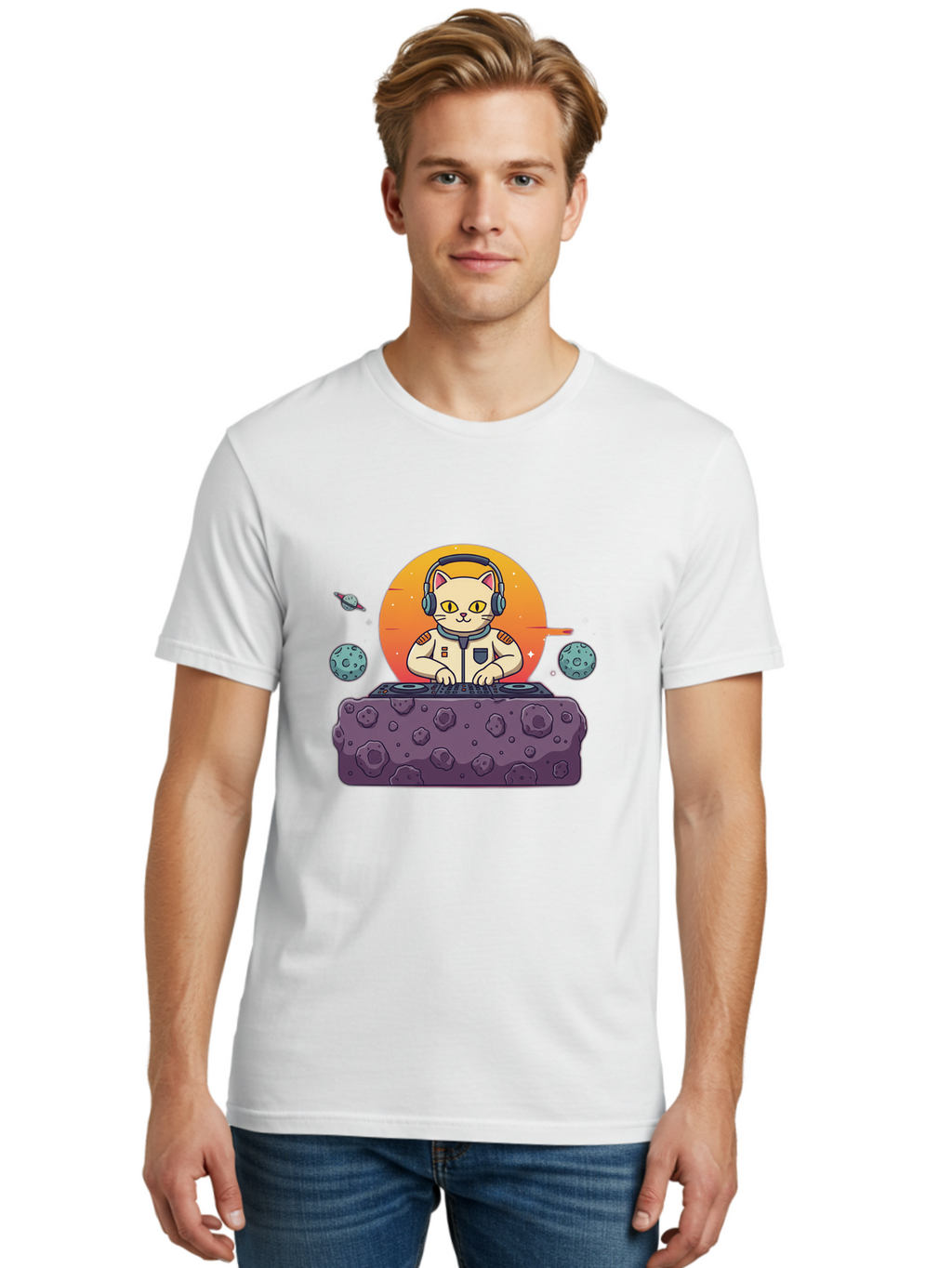 Dj-Astronaut-Cat Men'S Graphic Tee, 100% Cotton, Comfortable Casual Summer Wear, Machine Washable, Vintage Camera, Old Camera, Antique Camera, Black Camera, Classic Photography, Photography Equipment, Nostalgic Device, Film Camera, Camera Art Bam297