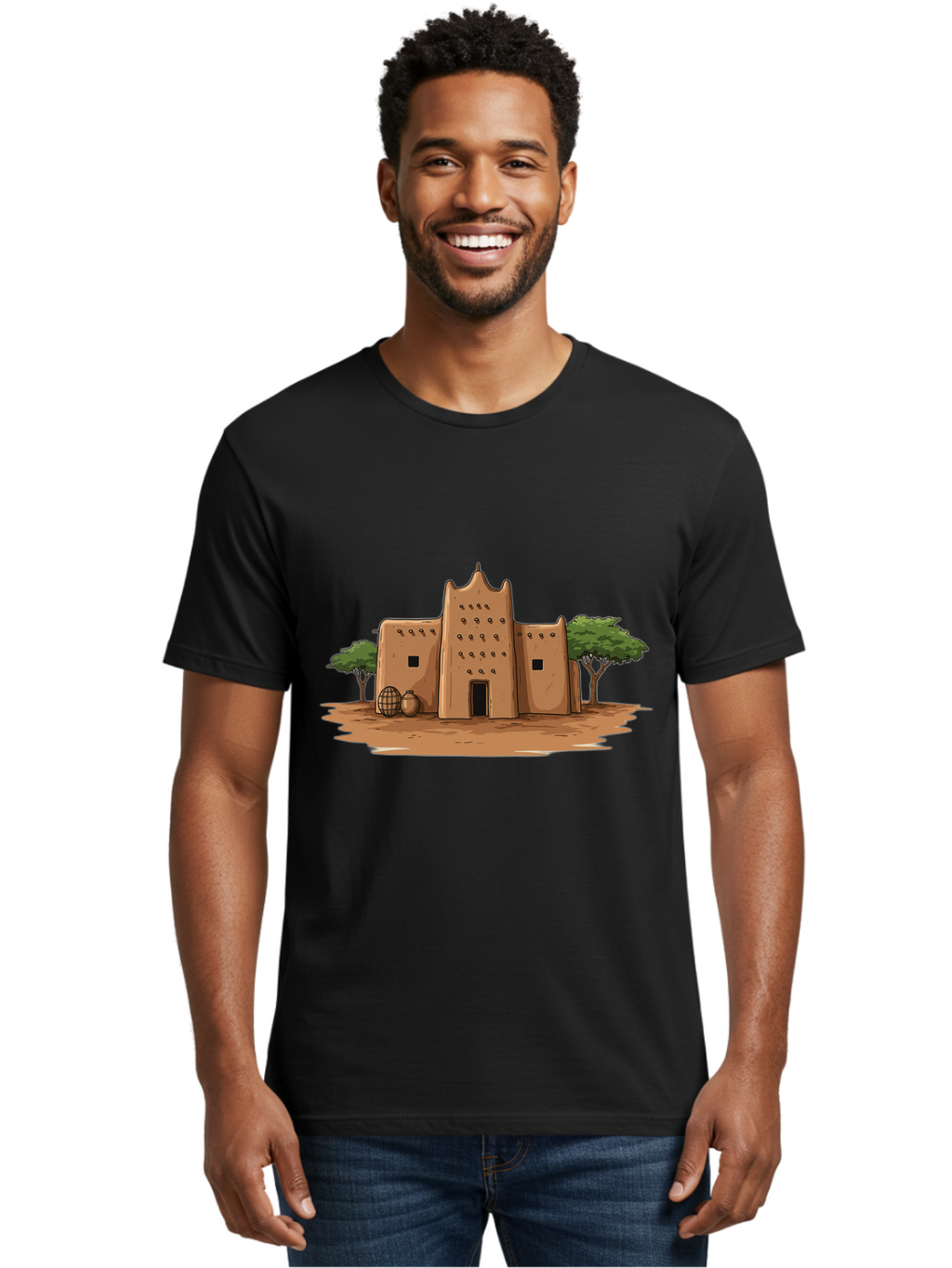 Djenne-Mosque-1 Men'S Graphic Tee, 100% Cotton, Comfortable Casual Summer Wear, Machine Washable, Vintage Camera, Old Camera, Antique Camera, Black Camera, Classic Photography, Photography Equipment, Nostalgic Device, Film Camera, Camera Art Bam307