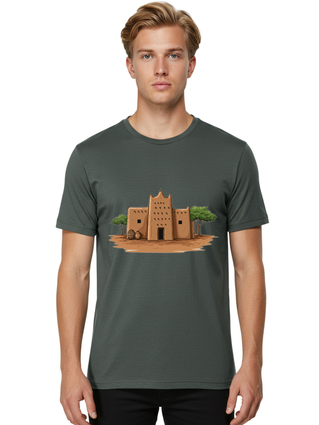 Djenne-Mosque-1 Men'S Graphic Tee, 100% Cotton, Comfortable Casual Summer Wear, Machine Washable, Vintage Camera, Old Camera, Antique Camera, Black Camera, Classic Photography, Photography Equipment, Nostalgic Device, Film Camera, Camera Art Bam307