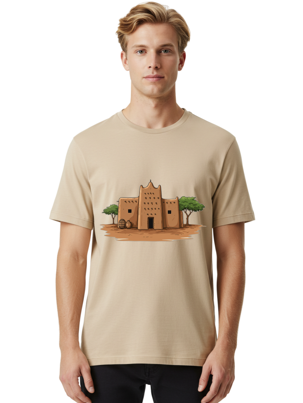 Djenne-Mosque-1 Men'S Graphic Tee, 100% Cotton, Comfortable Casual Summer Wear, Machine Washable, Vintage Camera, Old Camera, Antique Camera, Black Camera, Classic Photography, Photography Equipment, Nostalgic Device, Film Camera, Camera Art Bam307
