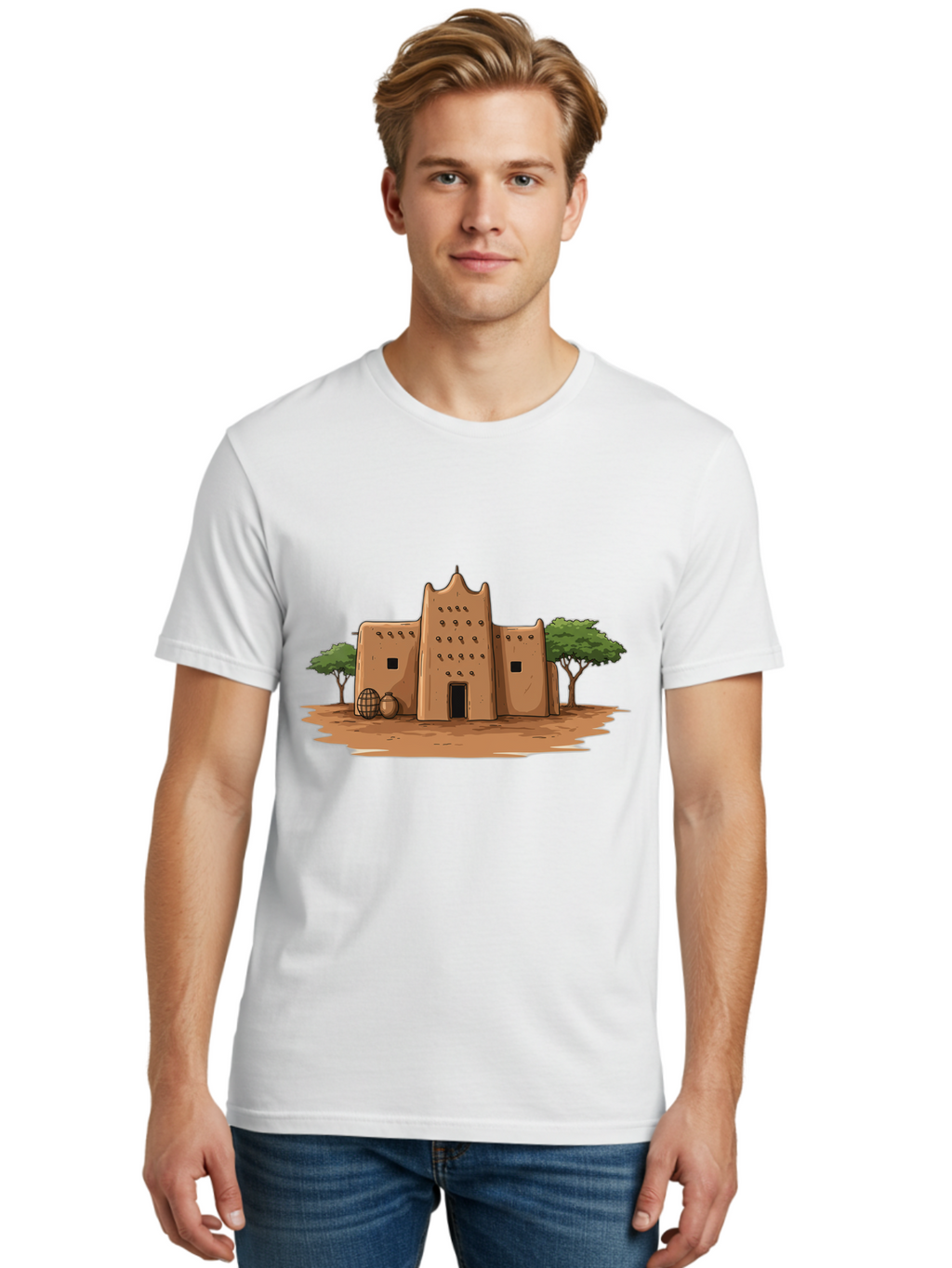 Djenne-Mosque-1 Men'S Graphic Tee, 100% Cotton, Comfortable Casual Summer Wear, Machine Washable, Vintage Camera, Old Camera, Antique Camera, Black Camera, Classic Photography, Photography Equipment, Nostalgic Device, Film Camera, Camera Art Bam307