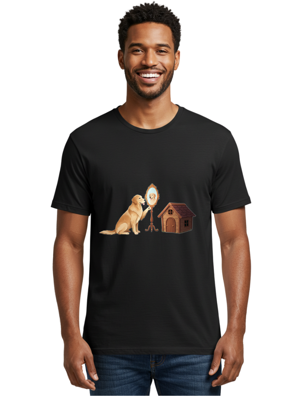 Dog-And-Mirror Men'S Graphic Tee, 100% Cotton, Comfortable Casual Summer Wear, Machine Washable, Vintage Camera, Old Camera, Antique Camera, Black Camera, Classic Photography, Photography Equipment, Nostalgic Device, Film Camera, Camera Art Bam310