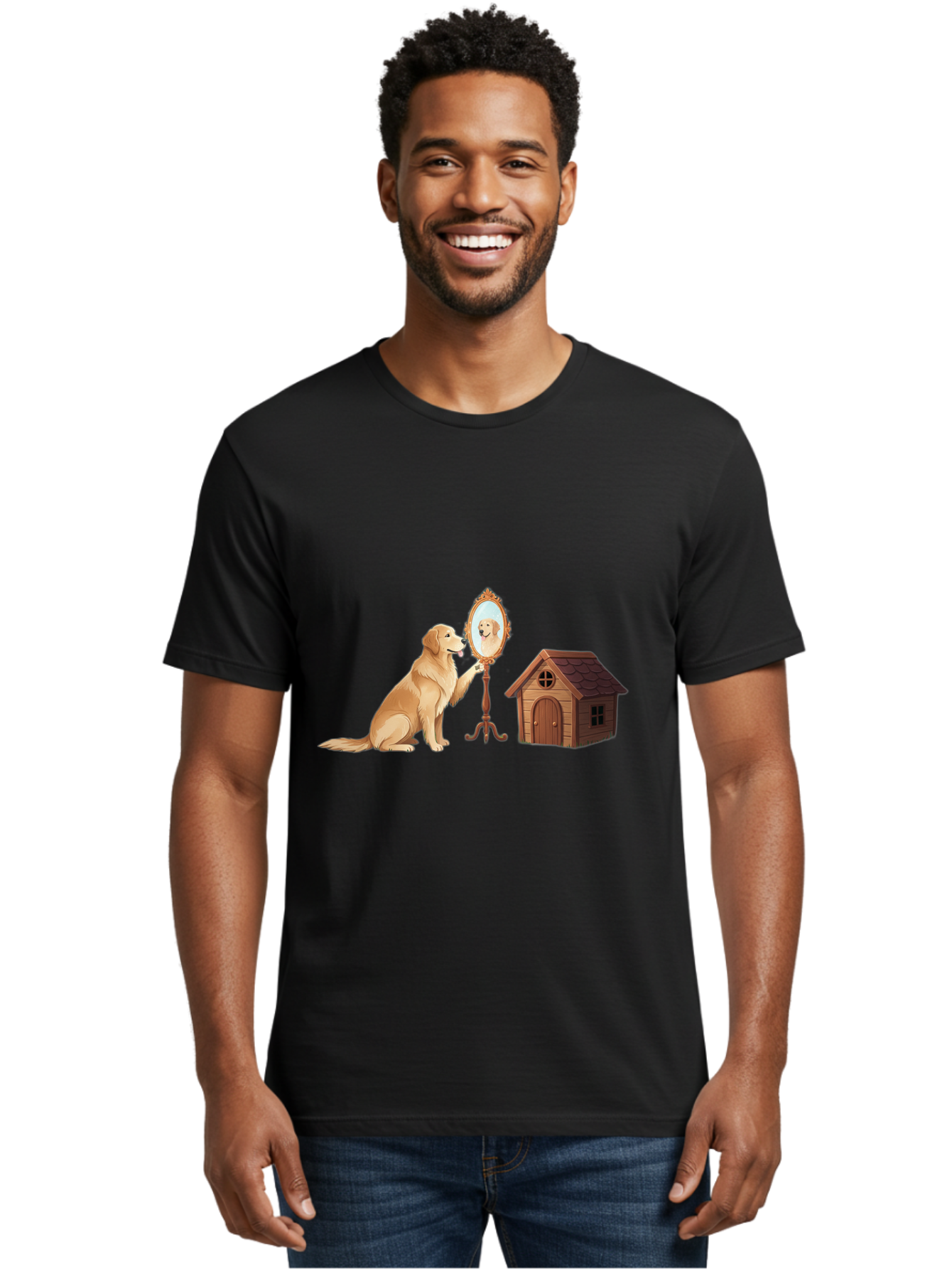 Dog-And-Mirror Men'S Graphic Tee, 100% Cotton, Comfortable Casual Summer Wear, Machine Washable, Vintage Camera, Old Camera, Antique Camera, Black Camera, Classic Photography, Photography Equipment, Nostalgic Device, Film Camera, Camera Art Bam310