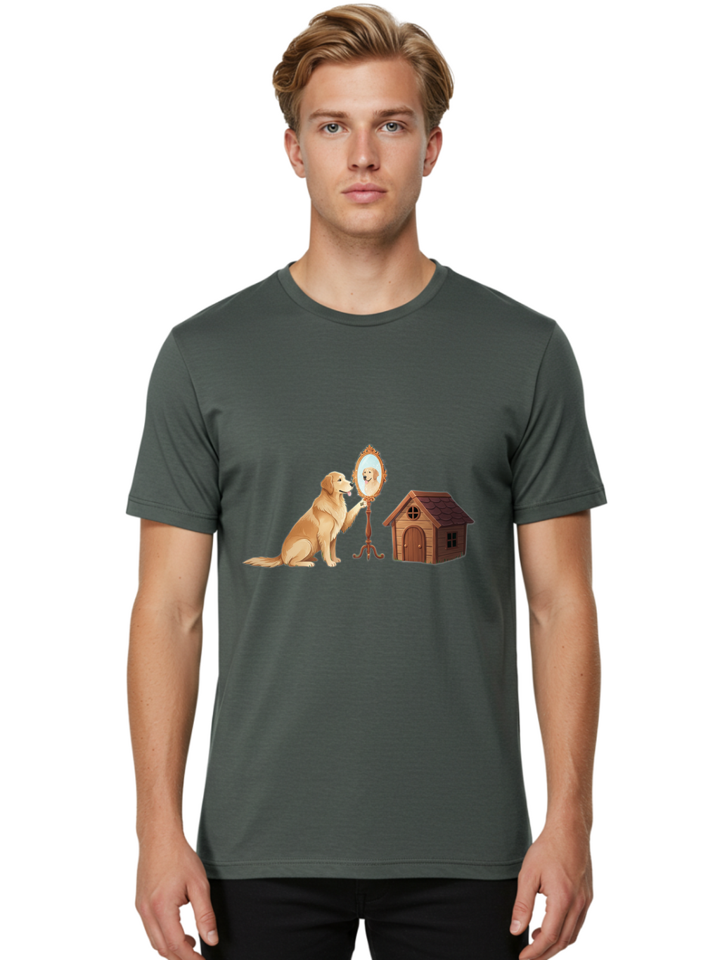 Dog-And-Mirror Men'S Graphic Tee, 100% Cotton, Comfortable Casual Summer Wear, Machine Washable, Vintage Camera, Old Camera, Antique Camera, Black Camera, Classic Photography, Photography Equipment, Nostalgic Device, Film Camera, Camera Art Bam310