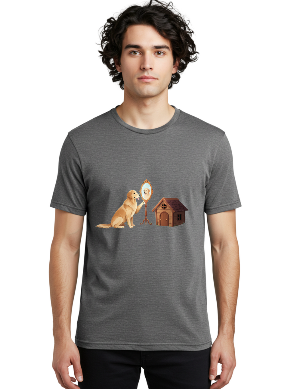 Dog-And-Mirror Men'S Graphic Tee, 100% Cotton, Comfortable Casual Summer Wear, Machine Washable, Vintage Camera, Old Camera, Antique Camera, Black Camera, Classic Photography, Photography Equipment, Nostalgic Device, Film Camera, Camera Art Bam310