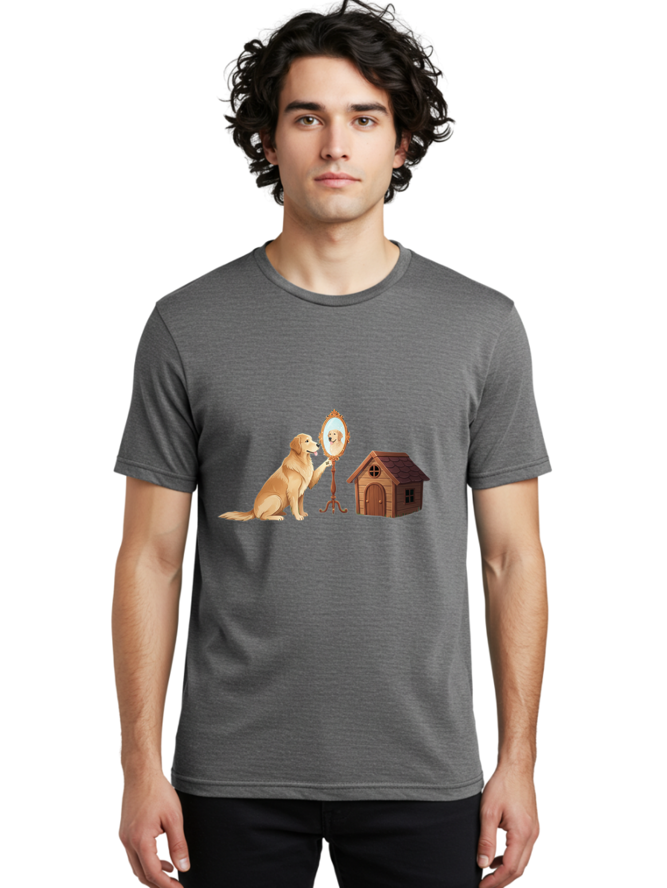 Dog-And-Mirror Men'S Graphic Tee, 100% Cotton, Comfortable Casual Summer Wear, Machine Washable, Vintage Camera, Old Camera, Antique Camera, Black Camera, Classic Photography, Photography Equipment, Nostalgic Device, Film Camera, Camera Art Bam310