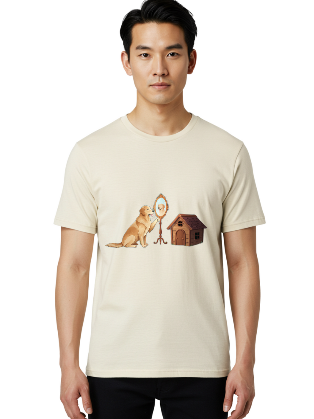 Dog-And-Mirror Men'S Graphic Tee, 100% Cotton, Comfortable Casual Summer Wear, Machine Washable, Vintage Camera, Old Camera, Antique Camera, Black Camera, Classic Photography, Photography Equipment, Nostalgic Device, Film Camera, Camera Art Bam310