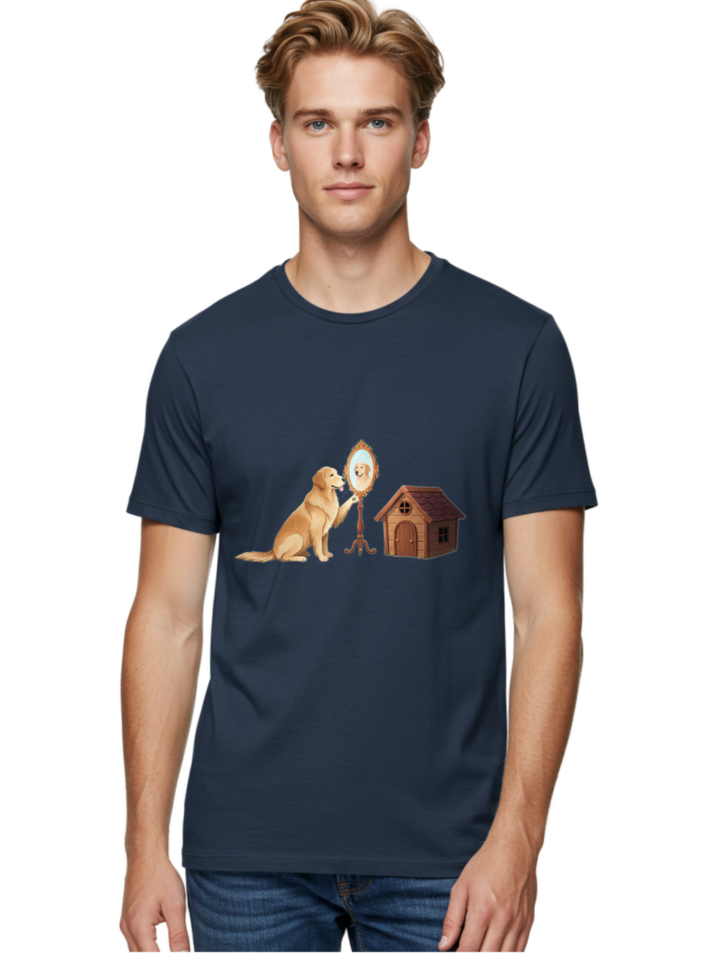 Dog-And-Mirror Men'S Graphic Tee, 100% Cotton, Comfortable Casual Summer Wear, Machine Washable, Vintage Camera, Old Camera, Antique Camera, Black Camera, Classic Photography, Photography Equipment, Nostalgic Device, Film Camera, Camera Art Bam310