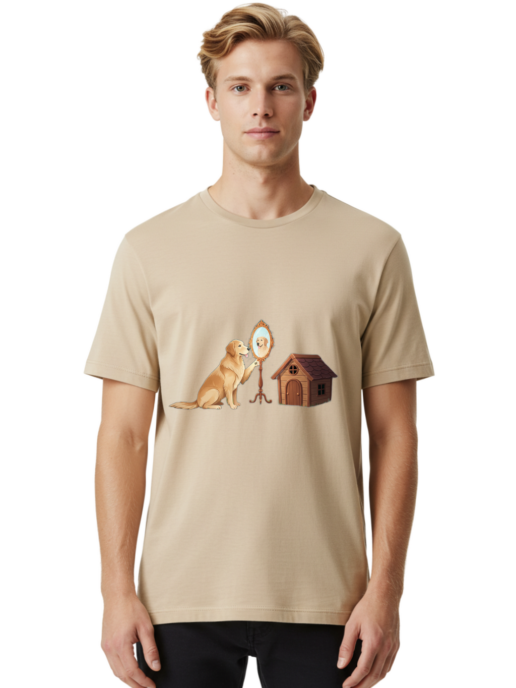 Dog-And-Mirror Men'S Graphic Tee, 100% Cotton, Comfortable Casual Summer Wear, Machine Washable, Vintage Camera, Old Camera, Antique Camera, Black Camera, Classic Photography, Photography Equipment, Nostalgic Device, Film Camera, Camera Art Bam310