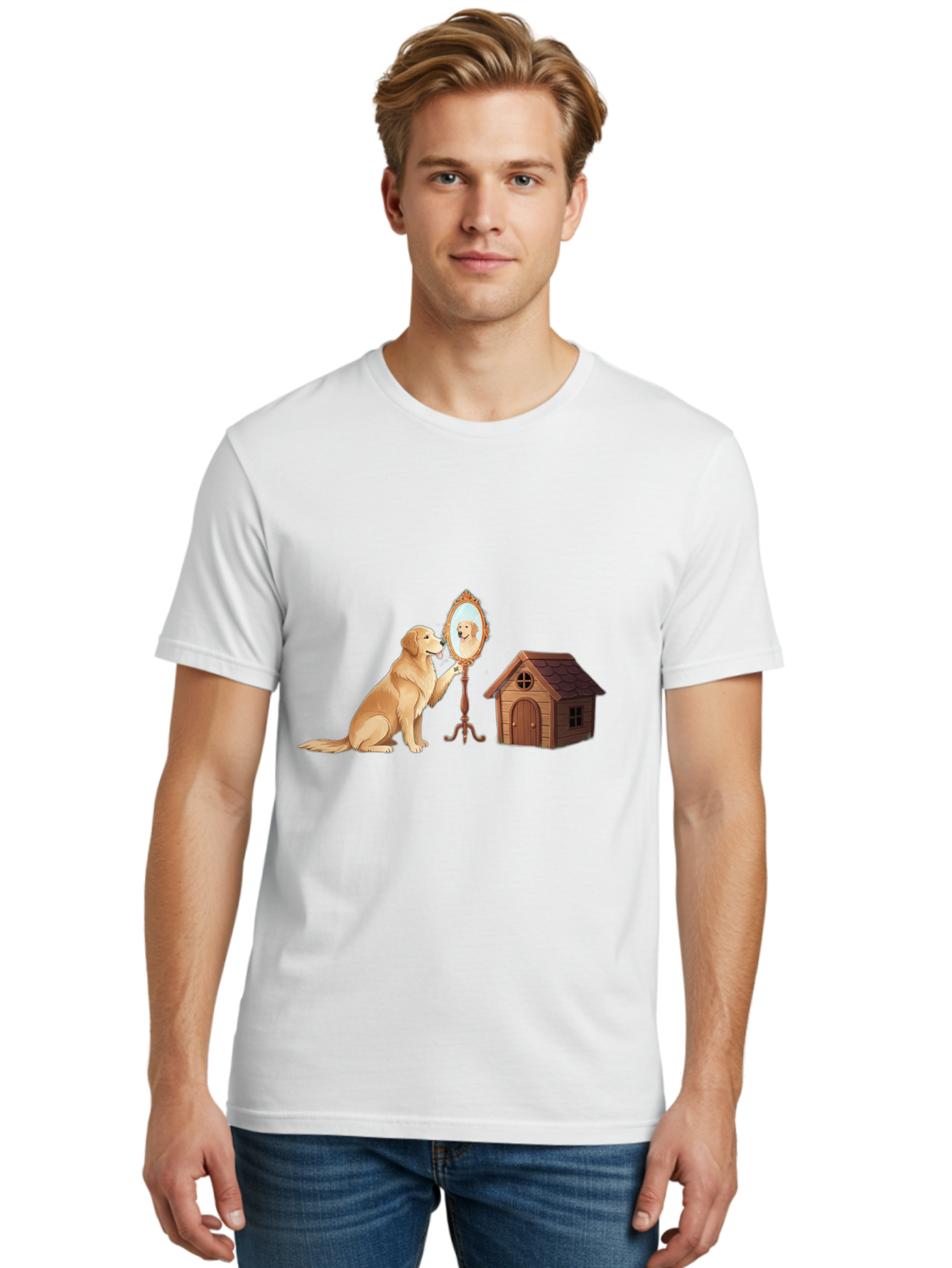 Dog-And-Mirror Men'S Graphic Tee, 100% Cotton, Comfortable Casual Summer Wear, Machine Washable, Vintage Camera, Old Camera, Antique Camera, Black Camera, Classic Photography, Photography Equipment, Nostalgic Device, Film Camera, Camera Art Bam310