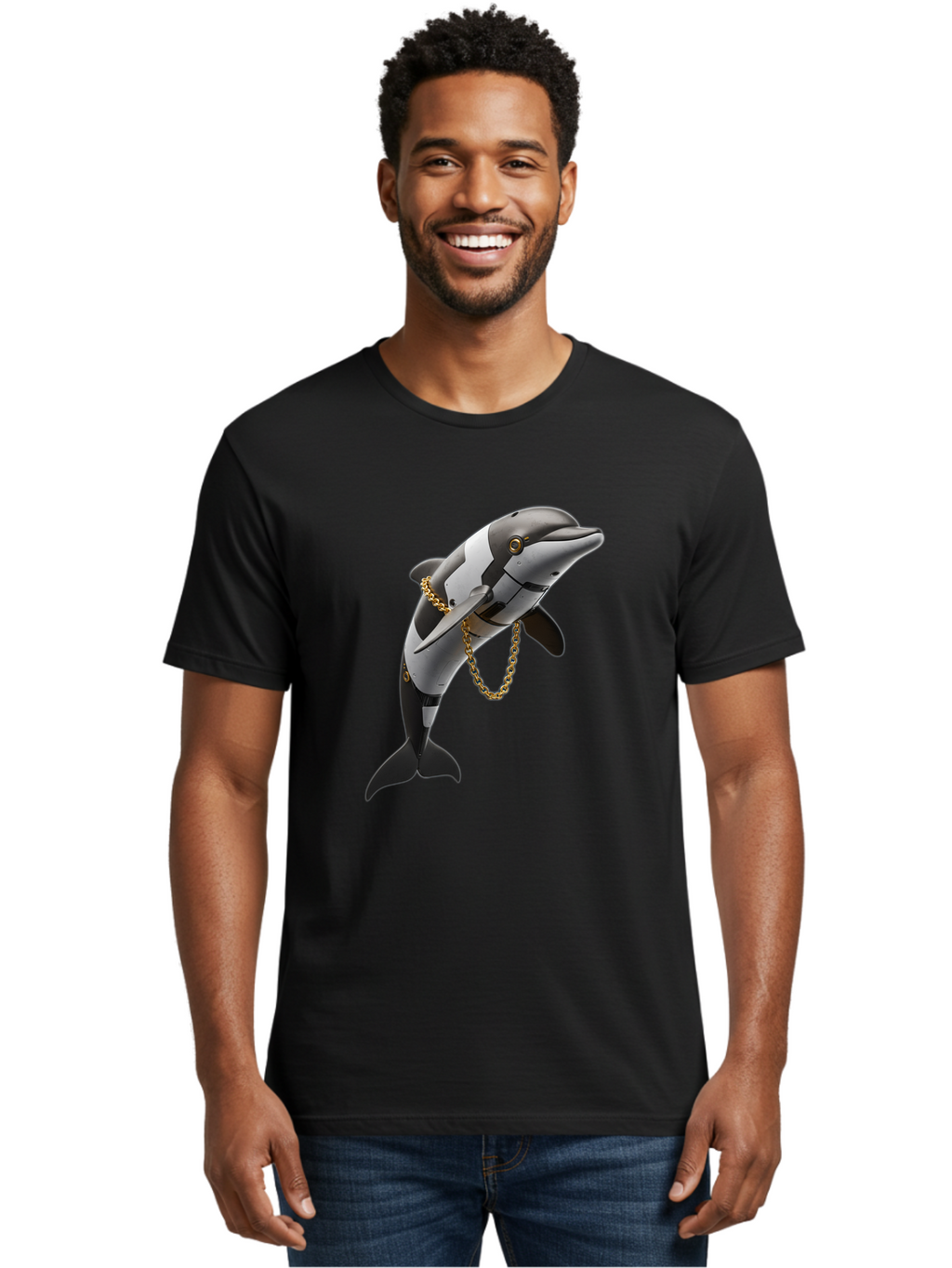Dolphin-With-Chain-1 Men'S Graphic Tee, 100% Cotton, Comfortable Casual Summer Wear, Machine Washable, Vintage Camera, Old Camera, Antique Camera, Black Camera, Classic Photography, Photography Equipment, Nostalgic Device, Film Camera, Bam317