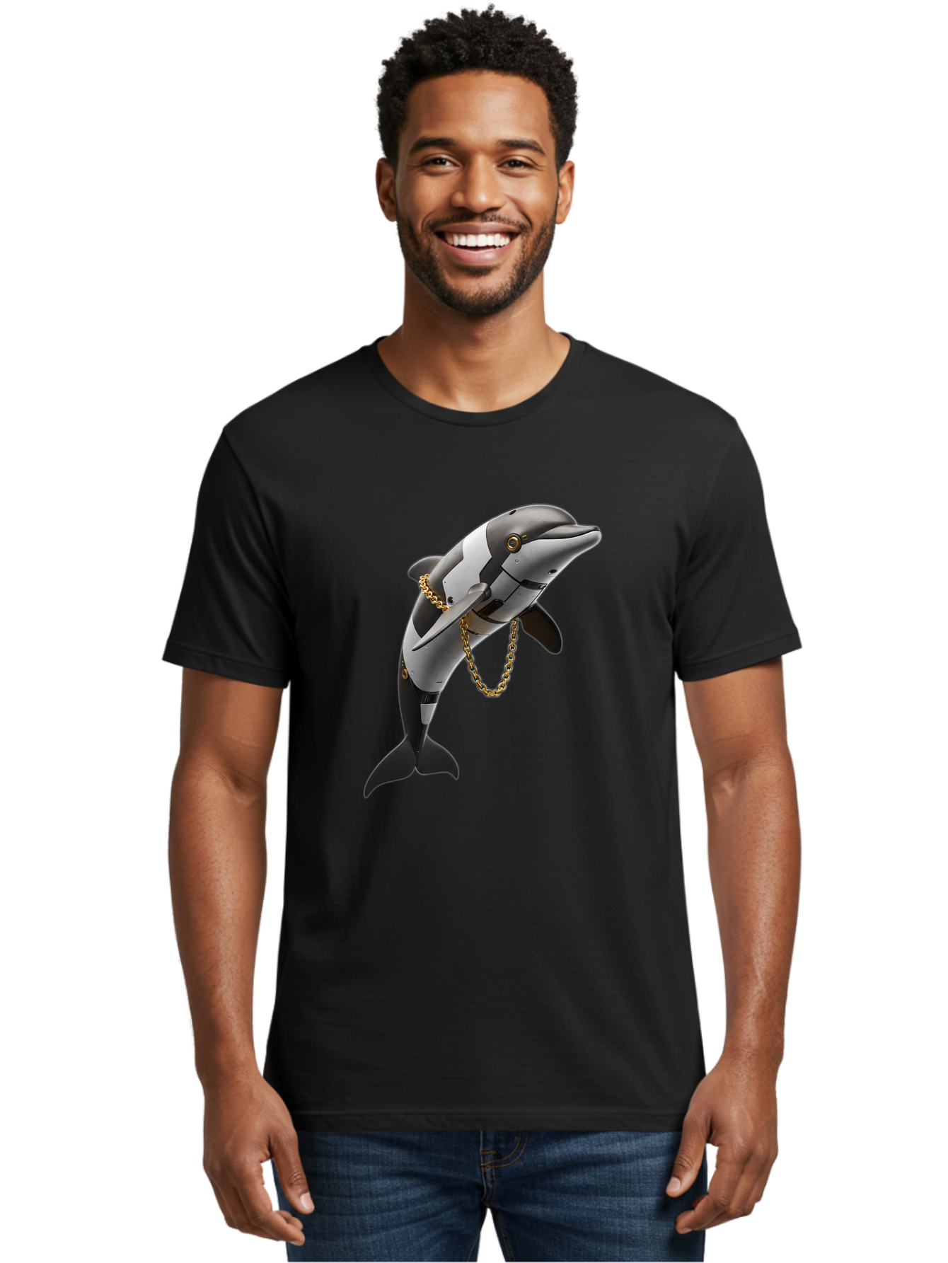 Dolphin-With-Chain-1 Men'S Graphic Tee, 100% Cotton, Comfortable Casual Summer Wear, Machine Washable, Vintage Camera, Old Camera, Antique Camera, Black Camera, Classic Photography, Photography Equipment, Nostalgic Device, Film Camera, Bam317