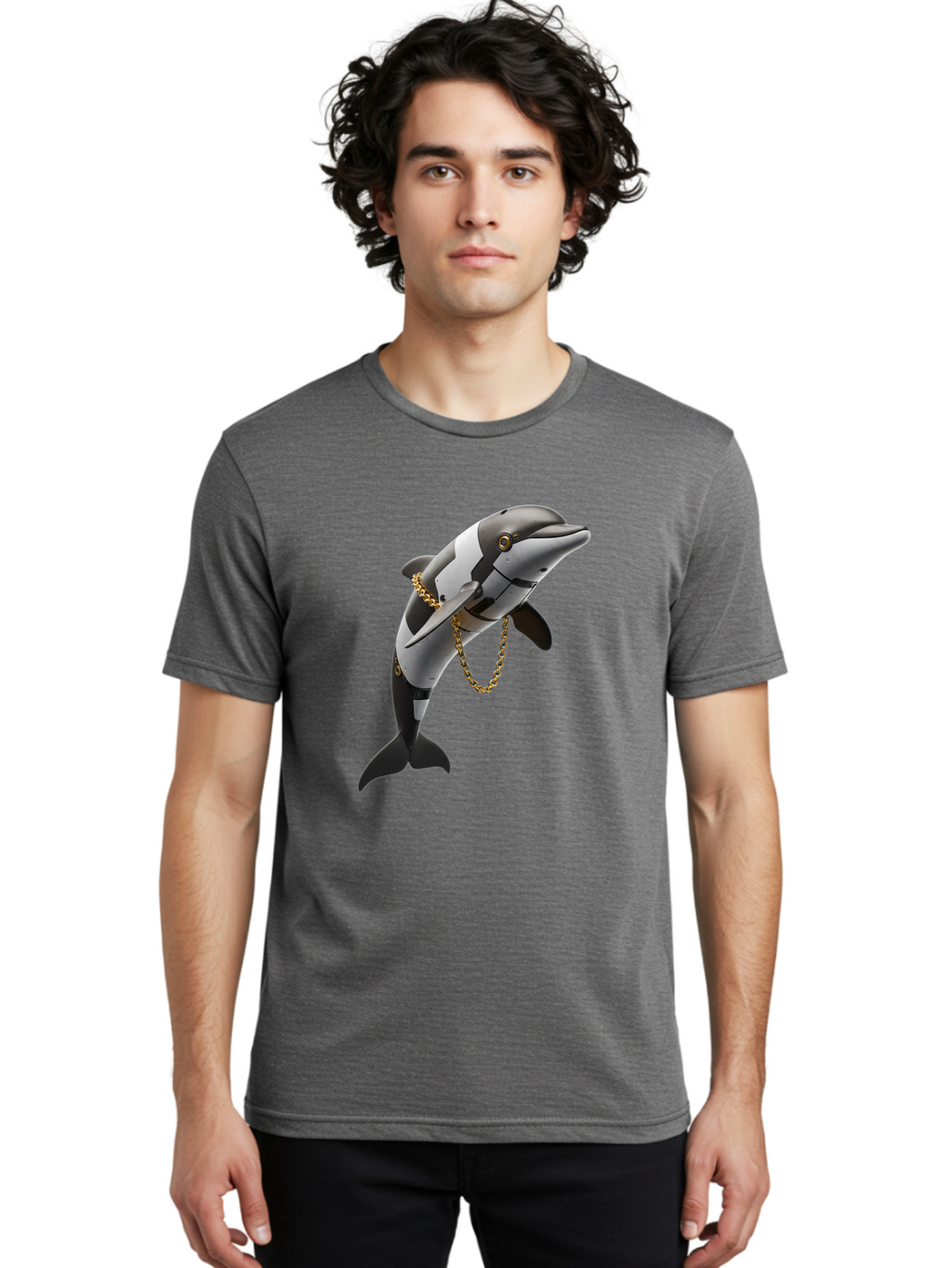 Dolphin-With-Chain-1 Men'S Graphic Tee, 100% Cotton, Comfortable Casual Summer Wear, Machine Washable, Vintage Camera, Old Camera, Antique Camera, Black Camera, Classic Photography, Photography Equipment, Nostalgic Device, Film Camera, Bam317