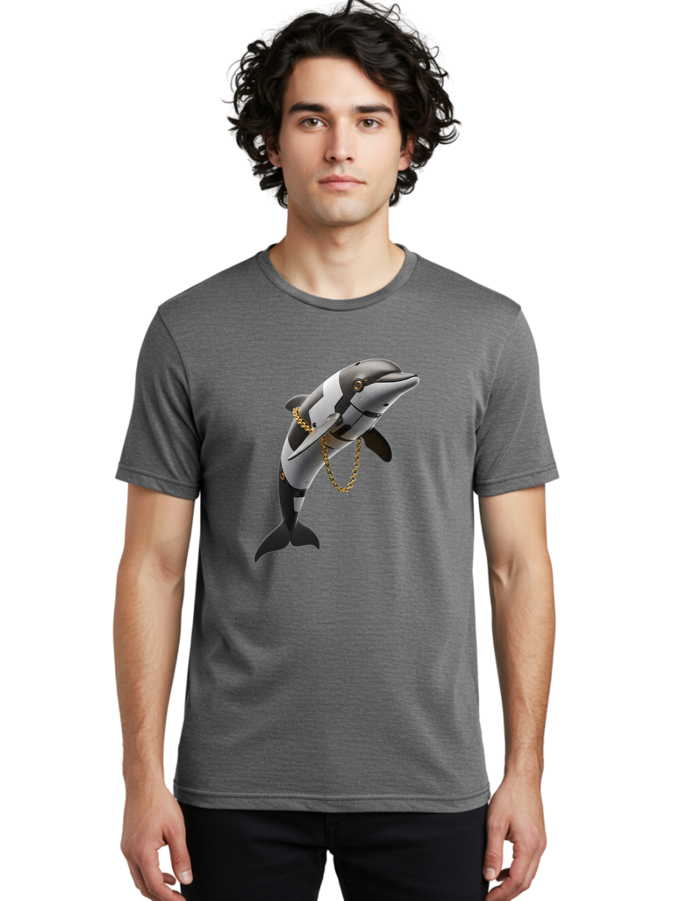 Dolphin-With-Chain-1 Men'S Graphic Tee, 100% Cotton, Comfortable Casual Summer Wear, Machine Washable, Vintage Camera, Old Camera, Antique Camera, Black Camera, Classic Photography, Photography Equipment, Nostalgic Device, Film Camera, Bam317