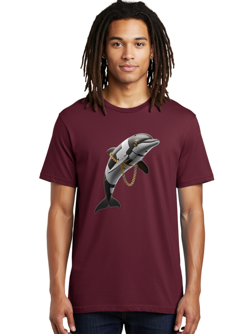 Dolphin-With-Chain-1 Men'S Graphic Tee, 100% Cotton, Comfortable Casual Summer Wear, Machine Washable, Vintage Camera, Old Camera, Antique Camera, Black Camera, Classic Photography, Photography Equipment, Nostalgic Device, Film Camera, Bam317