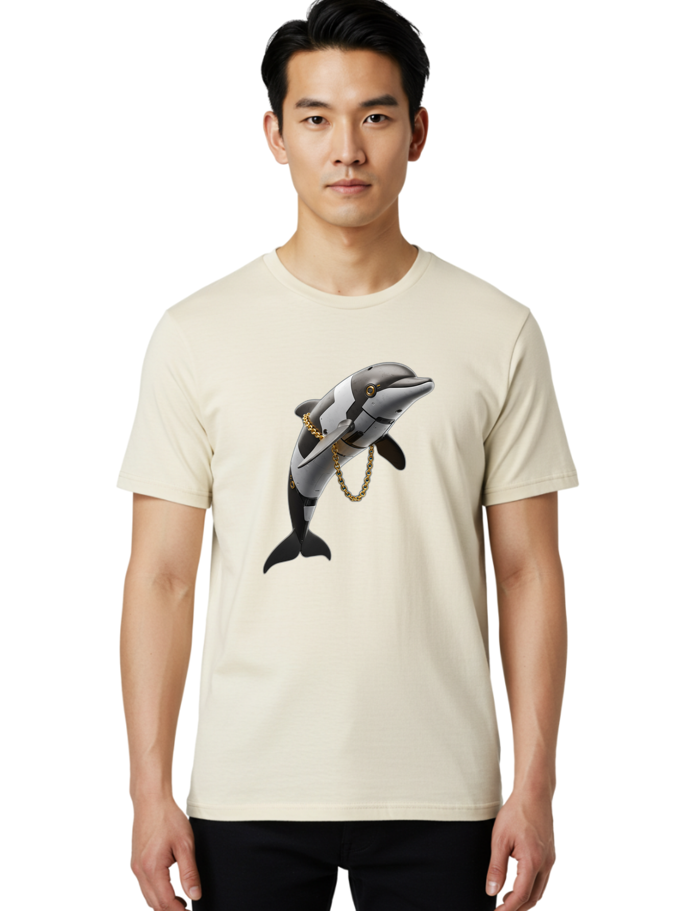 Dolphin-With-Chain-1 Men'S Graphic Tee, 100% Cotton, Comfortable Casual Summer Wear, Machine Washable, Vintage Camera, Old Camera, Antique Camera, Black Camera, Classic Photography, Photography Equipment, Nostalgic Device, Film Camera, Bam317