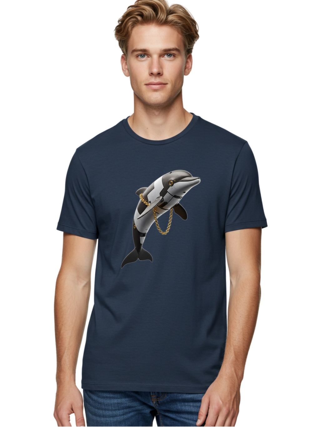 Dolphin-With-Chain-1 Men'S Graphic Tee, 100% Cotton, Comfortable Casual Summer Wear, Machine Washable, Vintage Camera, Old Camera, Antique Camera, Black Camera, Classic Photography, Photography Equipment, Nostalgic Device, Film Camera, Bam317