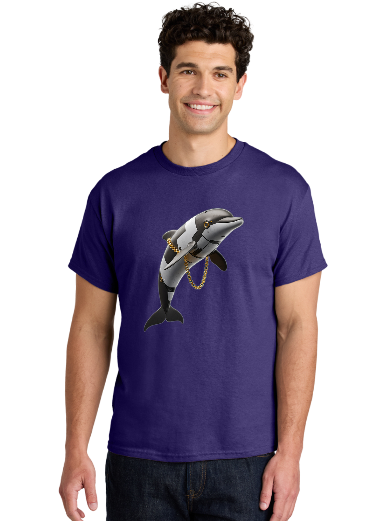Dolphin-With-Chain-1 Men'S Graphic Tee, 100% Cotton, Comfortable Casual Summer Wear, Machine Washable, Vintage Camera, Old Camera, Antique Camera, Black Camera, Classic Photography, Photography Equipment, Nostalgic Device, Film Camera, Bam317