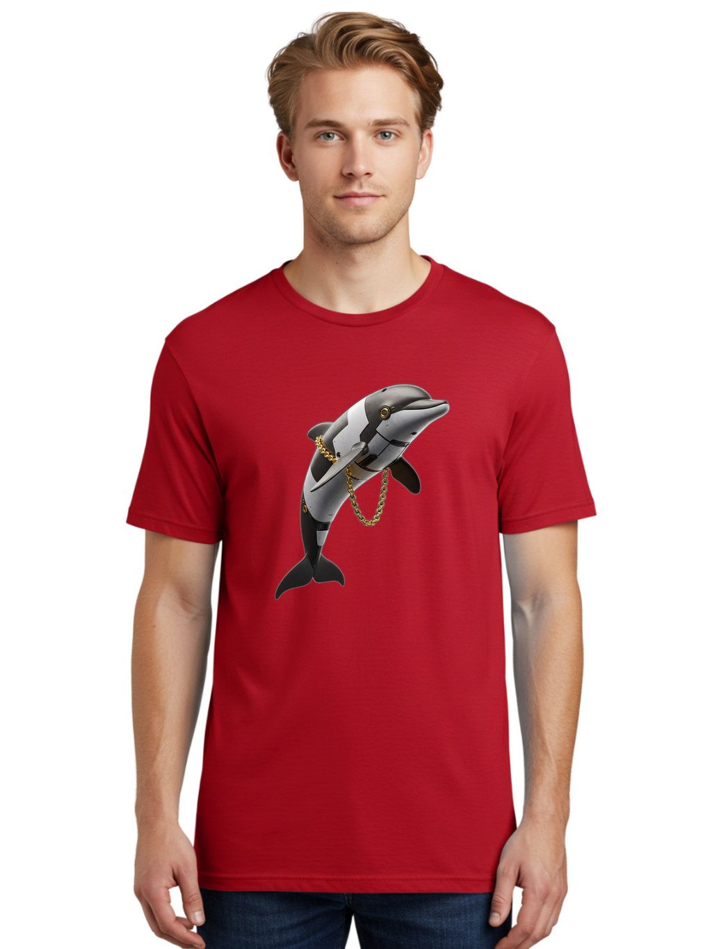 Dolphin-With-Chain-1 Men'S Graphic Tee, 100% Cotton, Comfortable Casual Summer Wear, Machine Washable, Vintage Camera, Old Camera, Antique Camera, Black Camera, Classic Photography, Photography Equipment, Nostalgic Device, Film Camera, Bam317