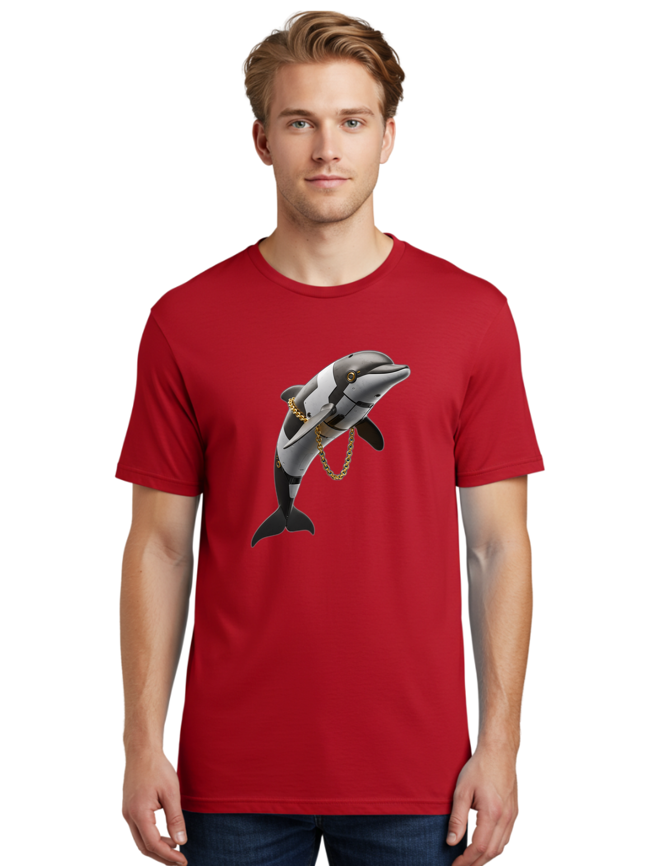 Dolphin-With-Chain-1 Men'S Graphic Tee, 100% Cotton, Comfortable Casual Summer Wear, Machine Washable, Vintage Camera, Old Camera, Antique Camera, Black Camera, Classic Photography, Photography Equipment, Nostalgic Device, Film Camera, Bam317