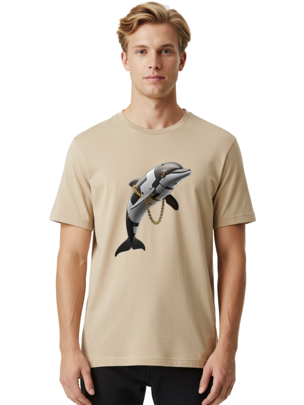 Dolphin-With-Chain-1 Men'S Graphic Tee, 100% Cotton, Comfortable Casual Summer Wear, Machine Washable, Vintage Camera, Old Camera, Antique Camera, Black Camera, Classic Photography, Photography Equipment, Nostalgic Device, Film Camera, Bam317