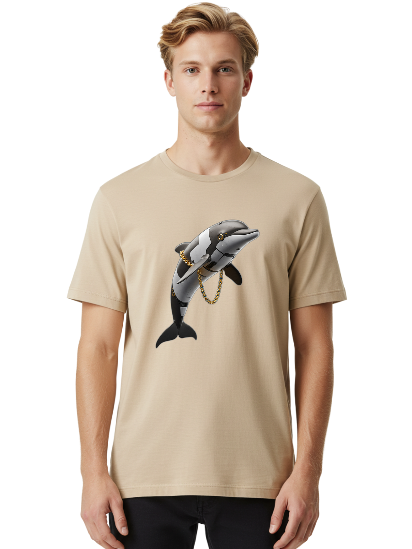 Dolphin-With-Chain-1 Men'S Graphic Tee, 100% Cotton, Comfortable Casual Summer Wear, Machine Washable, Vintage Camera, Old Camera, Antique Camera, Black Camera, Classic Photography, Photography Equipment, Nostalgic Device, Film Camera, Bam317
