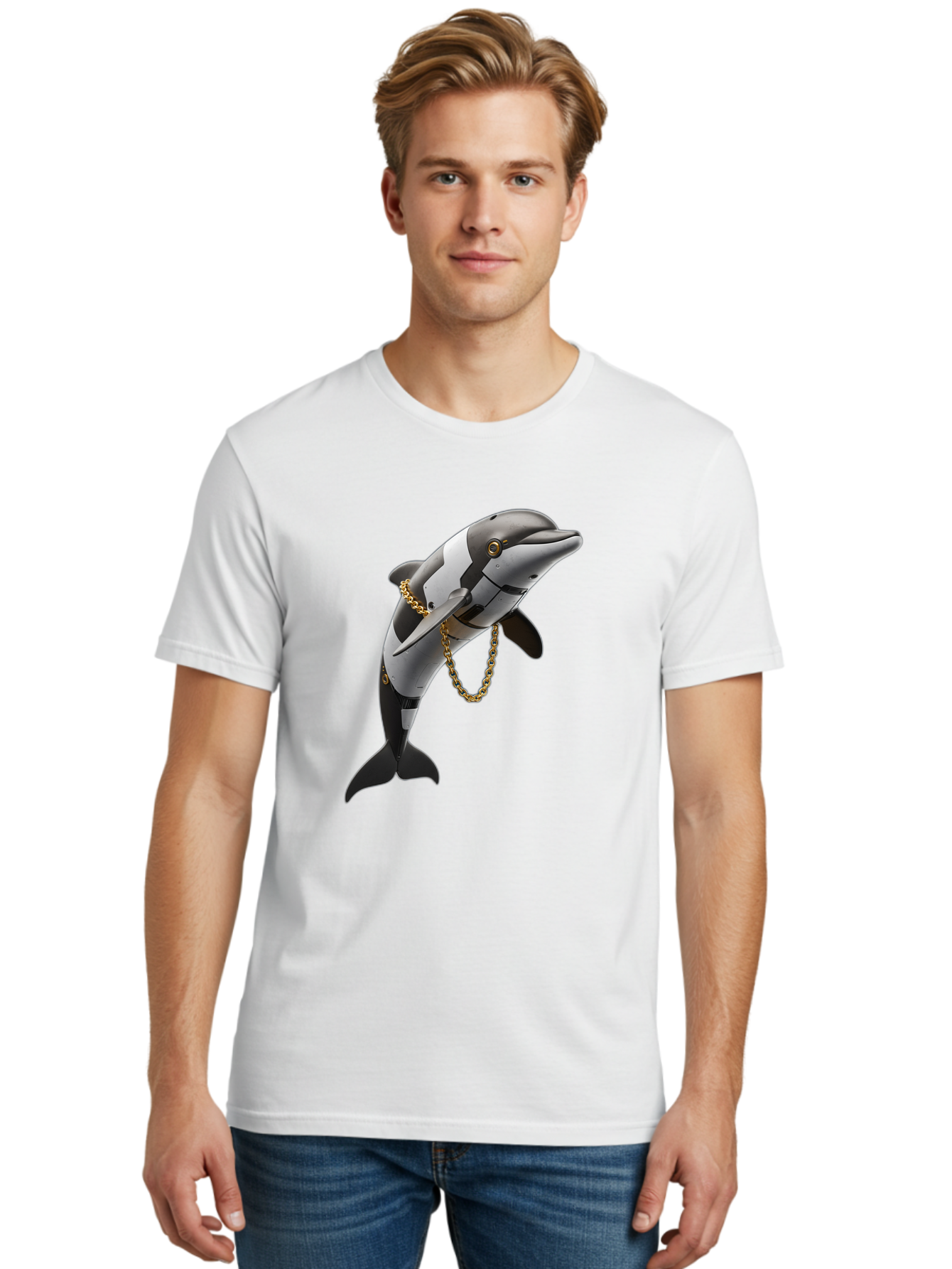 Dolphin-With-Chain-1 Men'S Graphic Tee, 100% Cotton, Comfortable Casual Summer Wear, Machine Washable, Vintage Camera, Old Camera, Antique Camera, Black Camera, Classic Photography, Photography Equipment, Nostalgic Device, Film Camera, Bam317