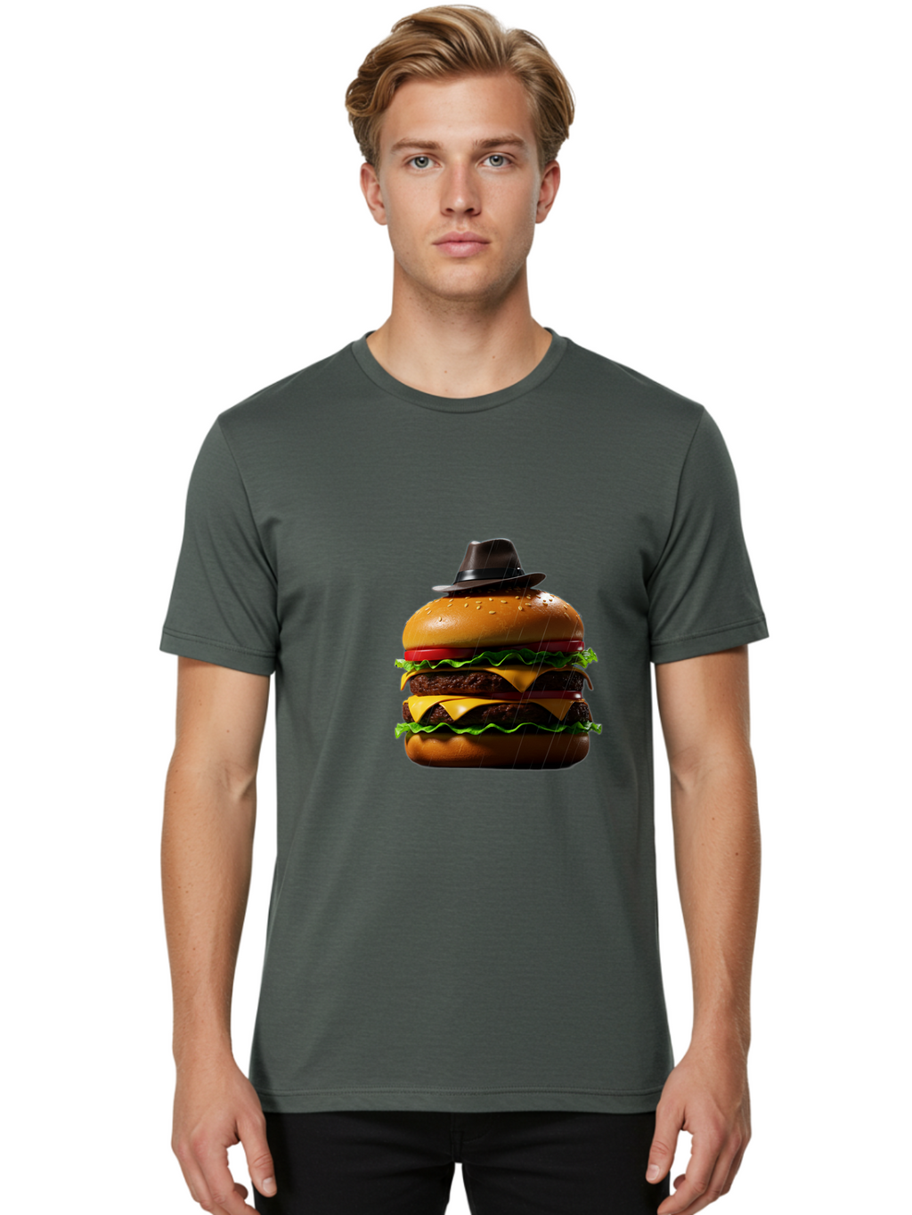 Double-Cheeseburger-With-Hat Men'S Graphic Tee, 100% Cotton, Comfortable Casual Summer Wear, Machine Washable, Vintage Camera, Old Camera, Antique Camera, Black Camera, Classic Photography, Photography Equipment, Nostalgic Device, Film Camera, Bam325