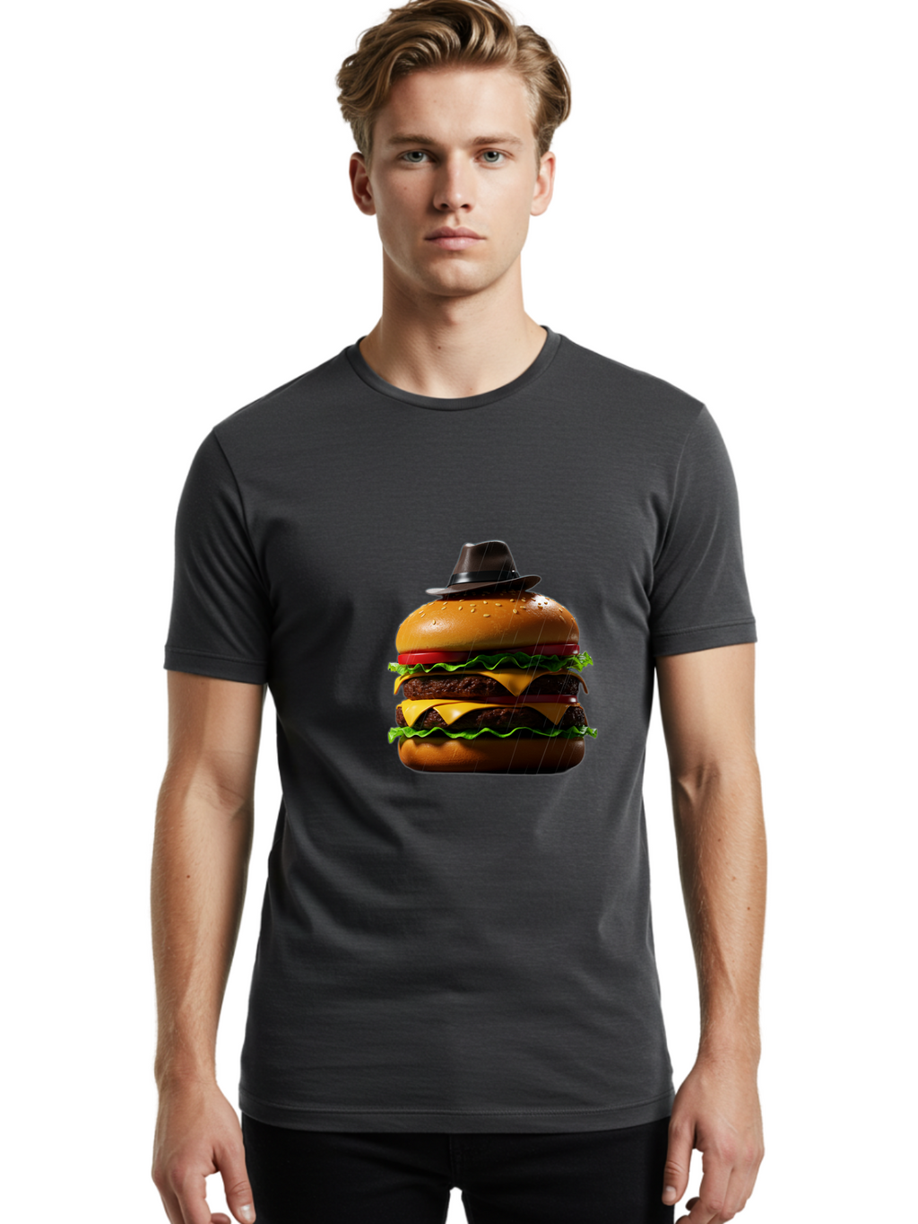 Double-Cheeseburger-With-Hat Men'S Graphic Tee, 100% Cotton, Comfortable Casual Summer Wear, Machine Washable, Vintage Camera, Old Camera, Antique Camera, Black Camera, Classic Photography, Photography Equipment, Nostalgic Device, Film Camera, Bam325