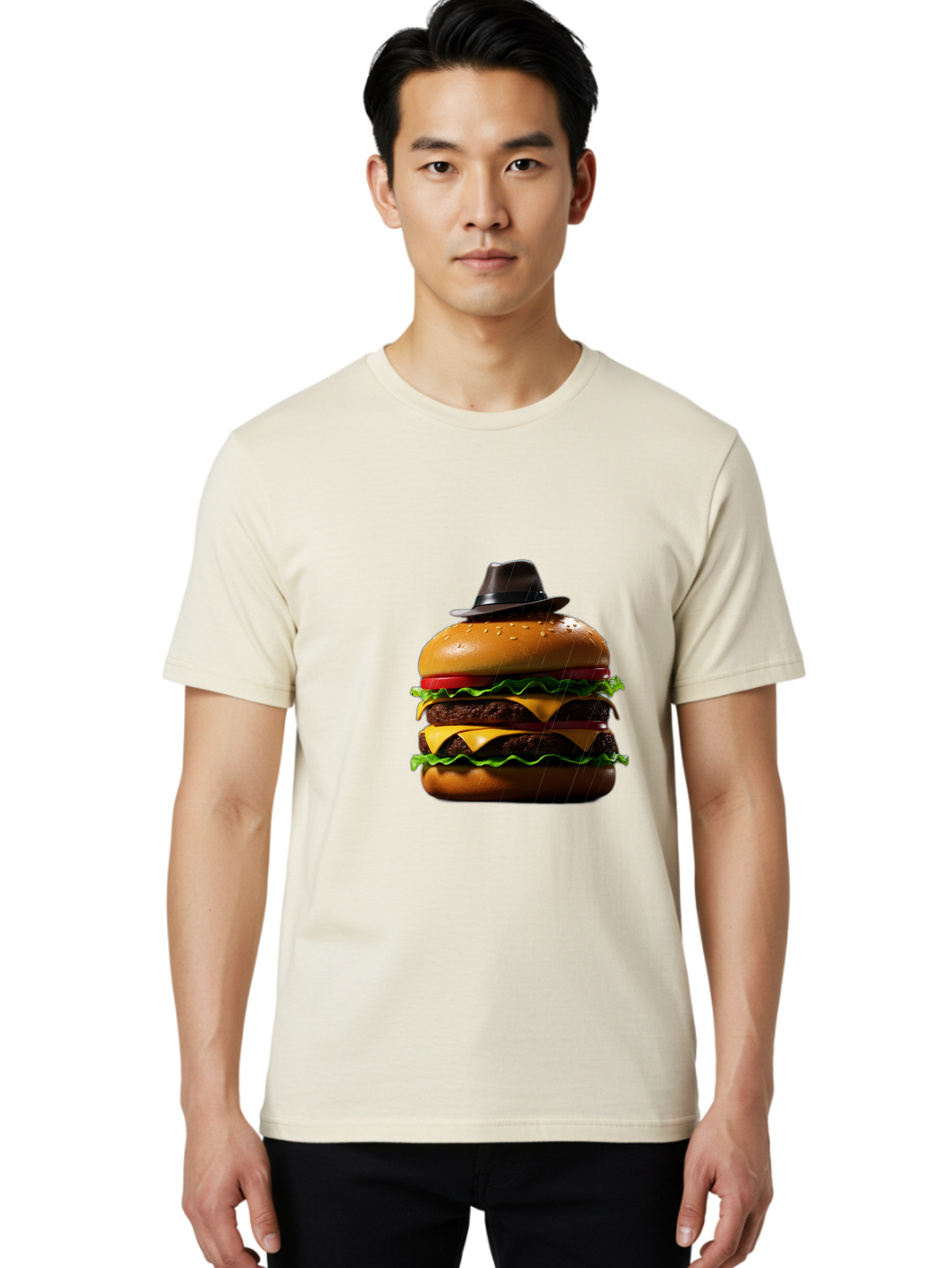 Double-Cheeseburger-With-Hat Men'S Graphic Tee, 100% Cotton, Comfortable Casual Summer Wear, Machine Washable, Vintage Camera, Old Camera, Antique Camera, Black Camera, Classic Photography, Photography Equipment, Nostalgic Device, Film Camera, Bam325