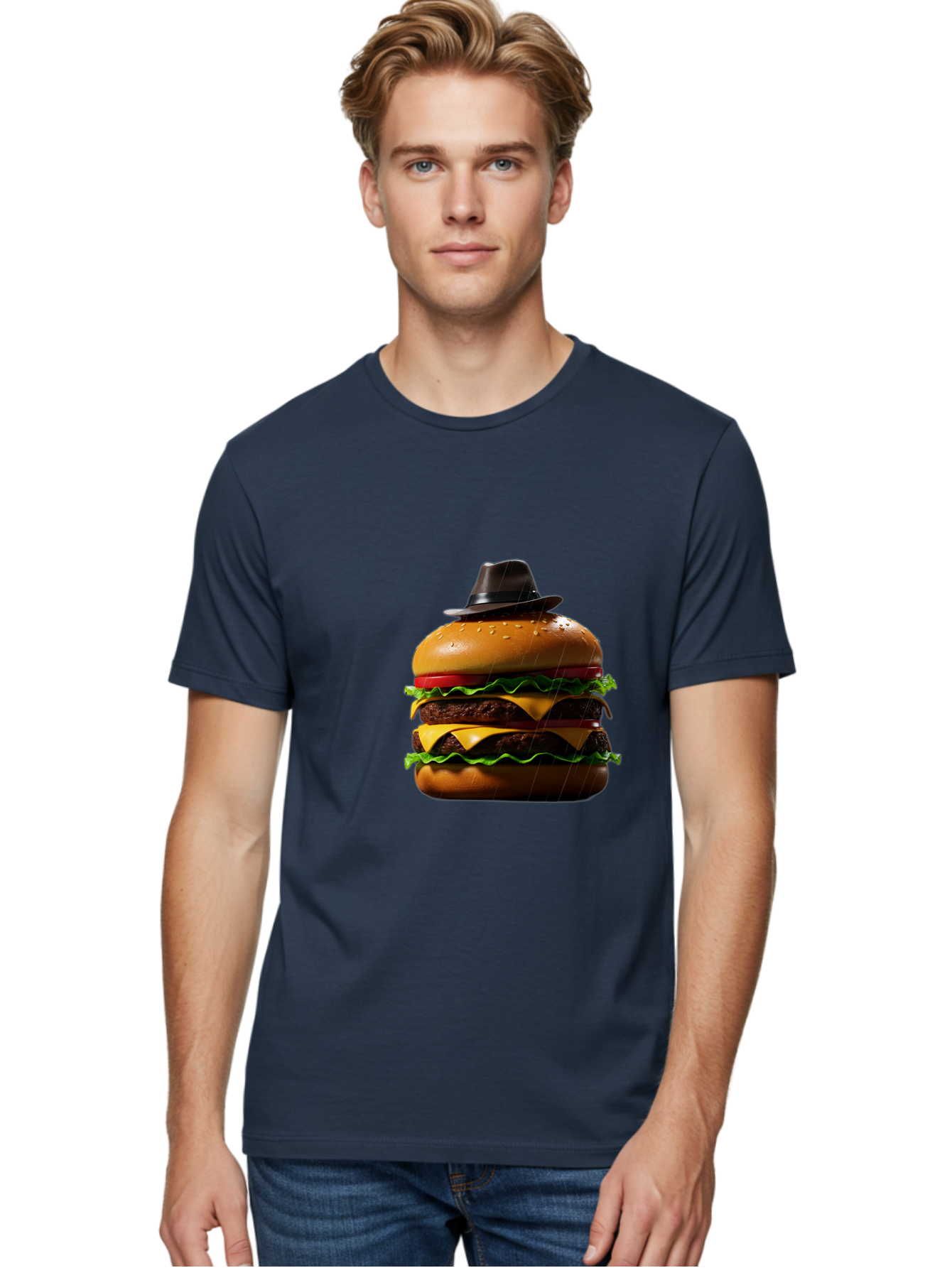 Double-Cheeseburger-With-Hat Men'S Graphic Tee, 100% Cotton, Comfortable Casual Summer Wear, Machine Washable, Vintage Camera, Old Camera, Antique Camera, Black Camera, Classic Photography, Photography Equipment, Nostalgic Device, Film Camera, Bam325