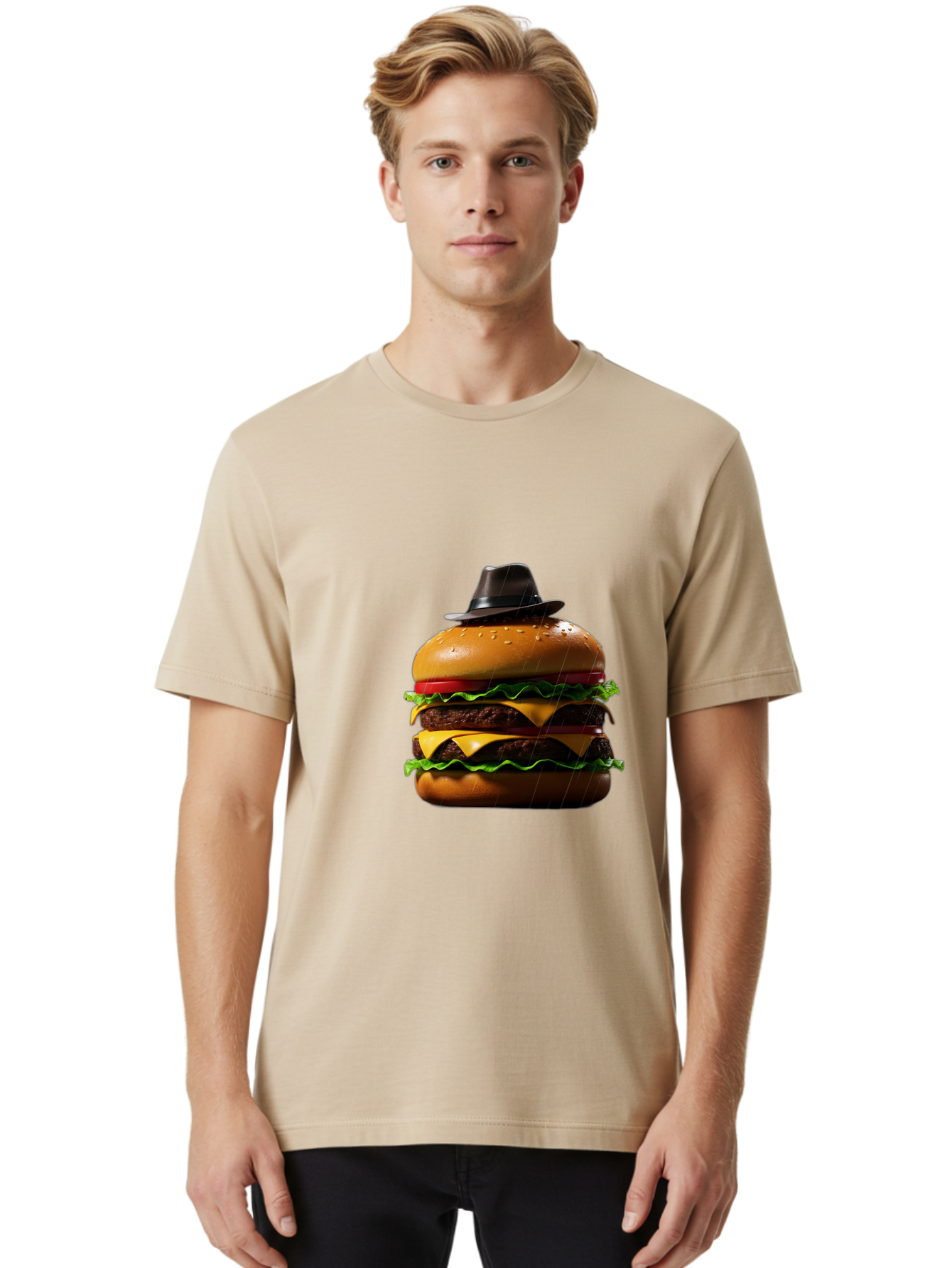 Double-Cheeseburger-With-Hat Men'S Graphic Tee, 100% Cotton, Comfortable Casual Summer Wear, Machine Washable, Vintage Camera, Old Camera, Antique Camera, Black Camera, Classic Photography, Photography Equipment, Nostalgic Device, Film Camera, Bam325