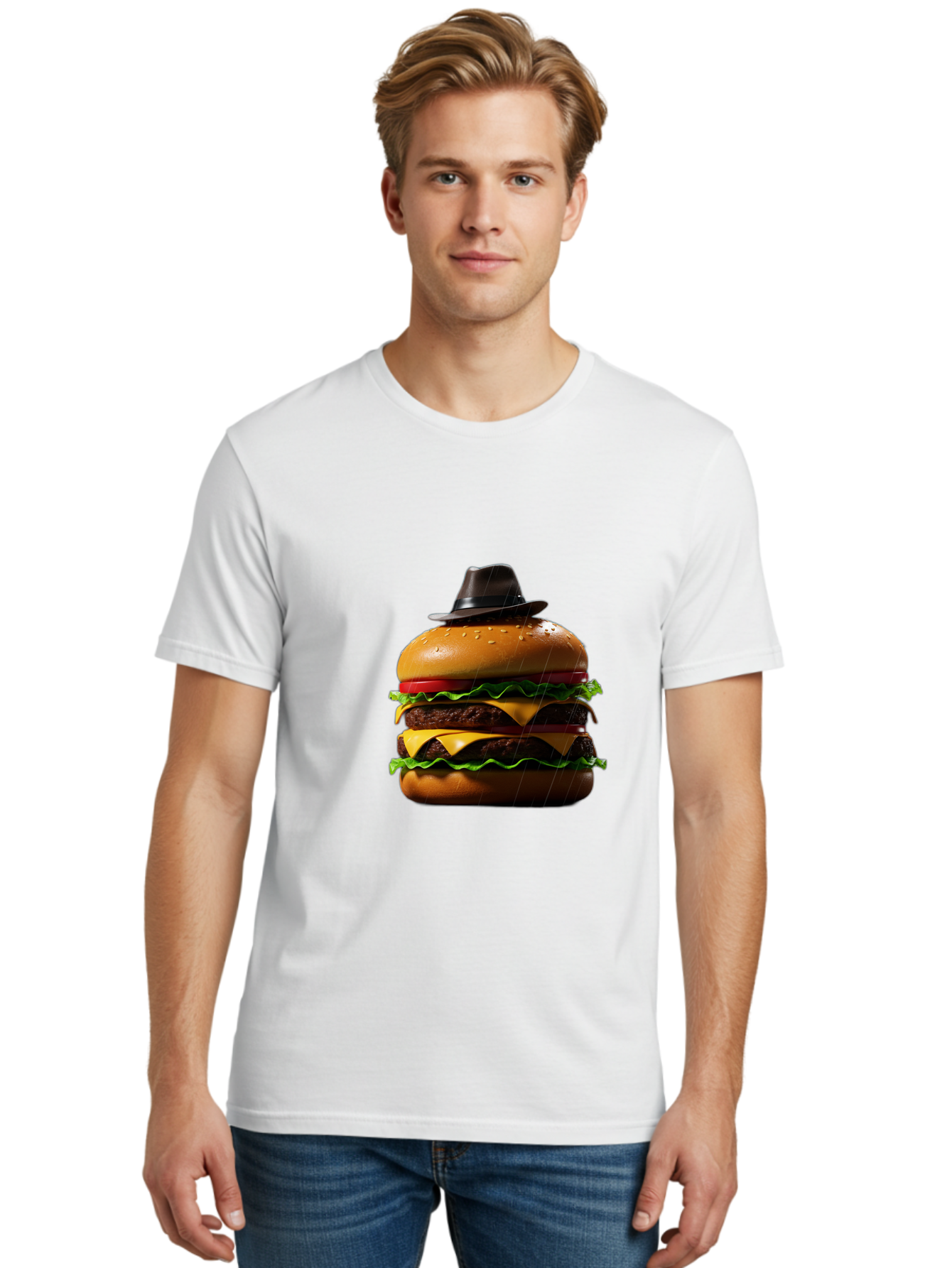 Double-Cheeseburger-With-Hat Men'S Graphic Tee, 100% Cotton, Comfortable Casual Summer Wear, Machine Washable, Vintage Camera, Old Camera, Antique Camera, Black Camera, Classic Photography, Photography Equipment, Nostalgic Device, Film Camera, Bam325