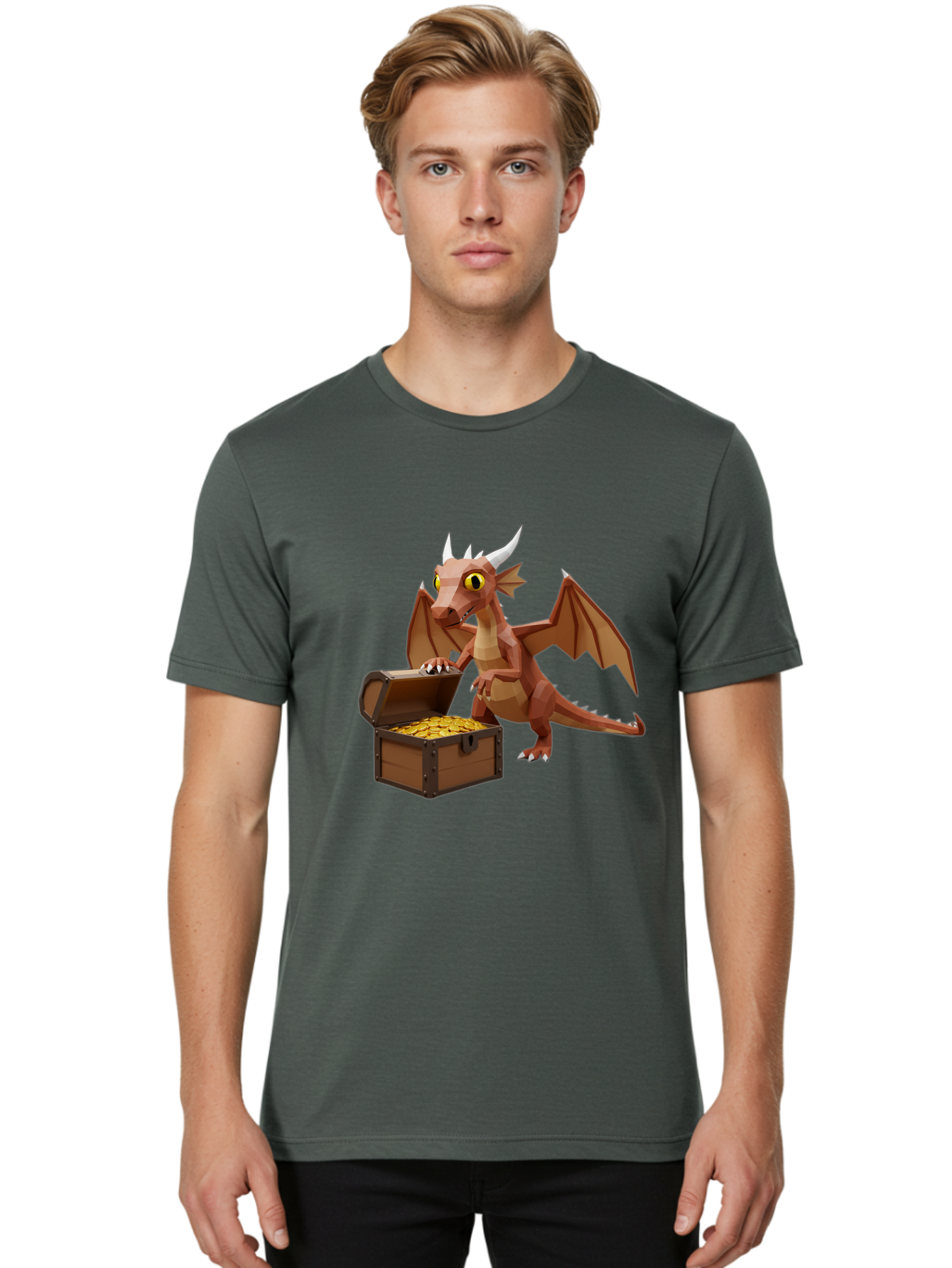 Dragon-With-Treasure-Chest Men'S Graphic Tee, 100% Cotton, Comfortable Casual Summer Wear, Machine Washable, Vintage Camera, Old Camera, Antique Camera, Black Camera, Classic Photography, Photography Equipment, Nostalgic Device, Film Camera, Bam333