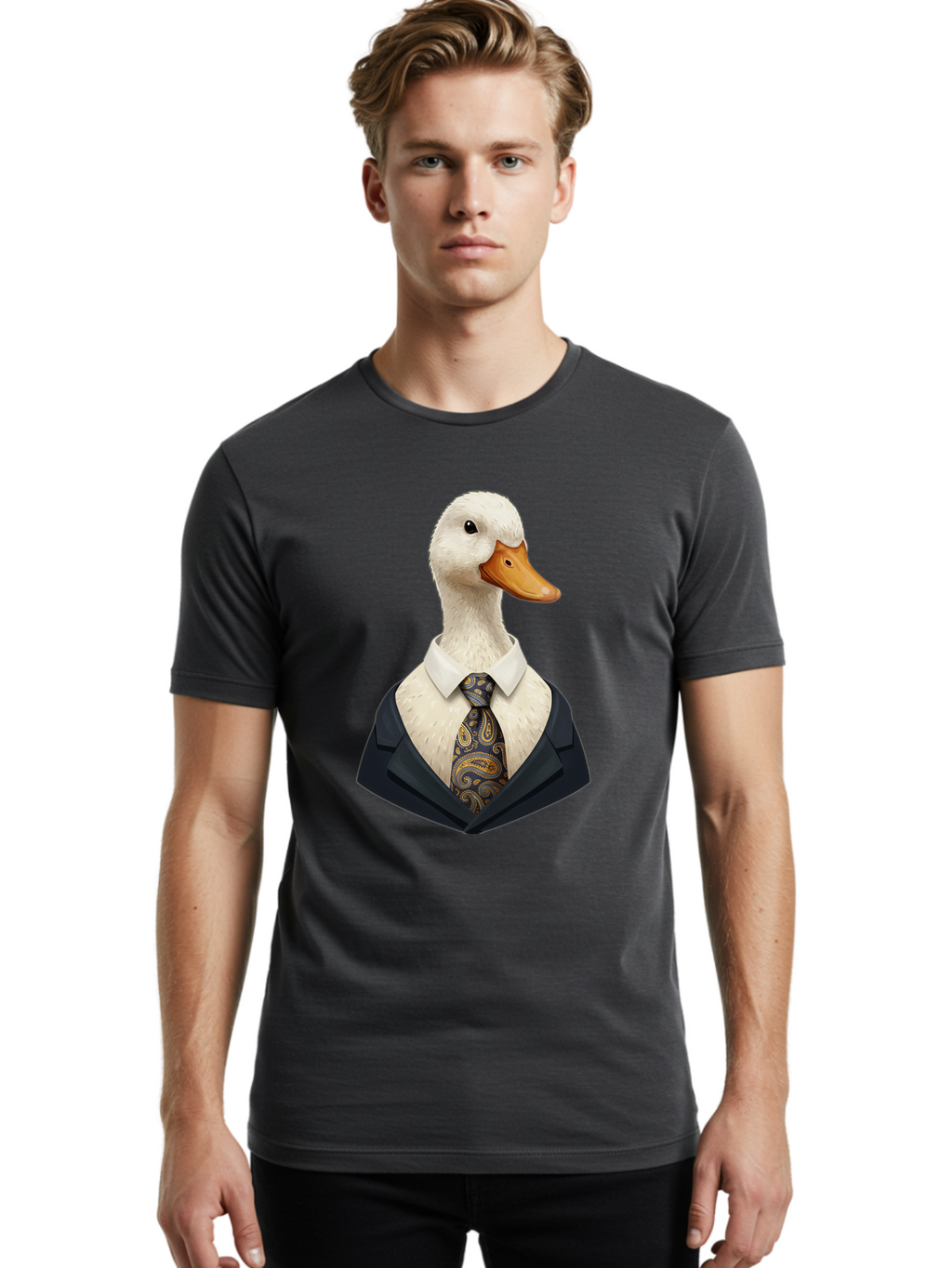 Duck-In-Suit-4 Men'S Graphic Tee, 100% Cotton, Comfortable Casual Summer Wear, Machine Washable, Vintage Camera, Old Camera, Antique Camera, Black Camera, Classic Photography, Photography Equipment, Nostalgic Device, Film Camera, Camera Art Bam342