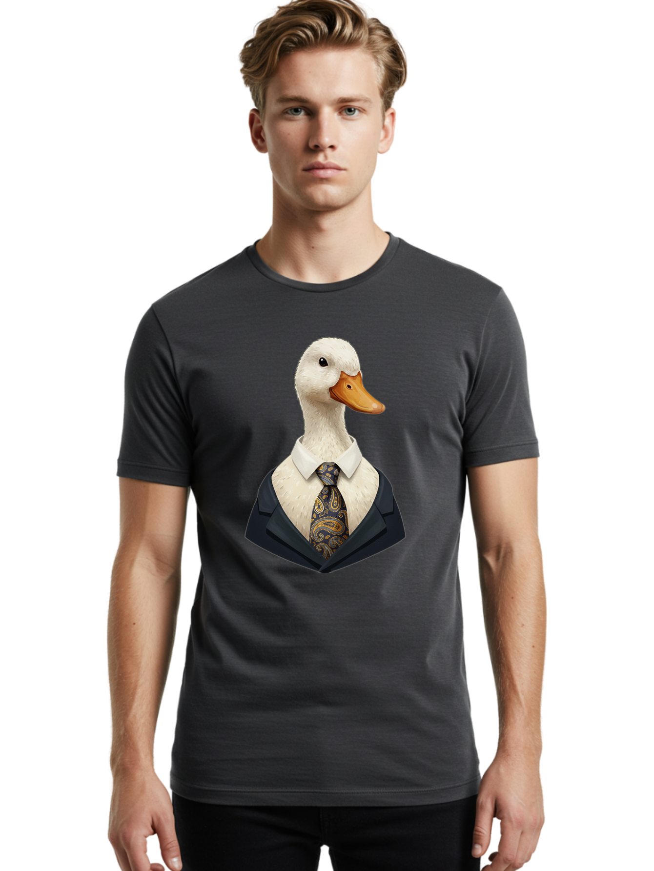 Duck-In-Suit-4 Men'S Graphic Tee, 100% Cotton, Comfortable Casual Summer Wear, Machine Washable, Vintage Camera, Old Camera, Antique Camera, Black Camera, Classic Photography, Photography Equipment, Nostalgic Device, Film Camera, Camera Art Bam342