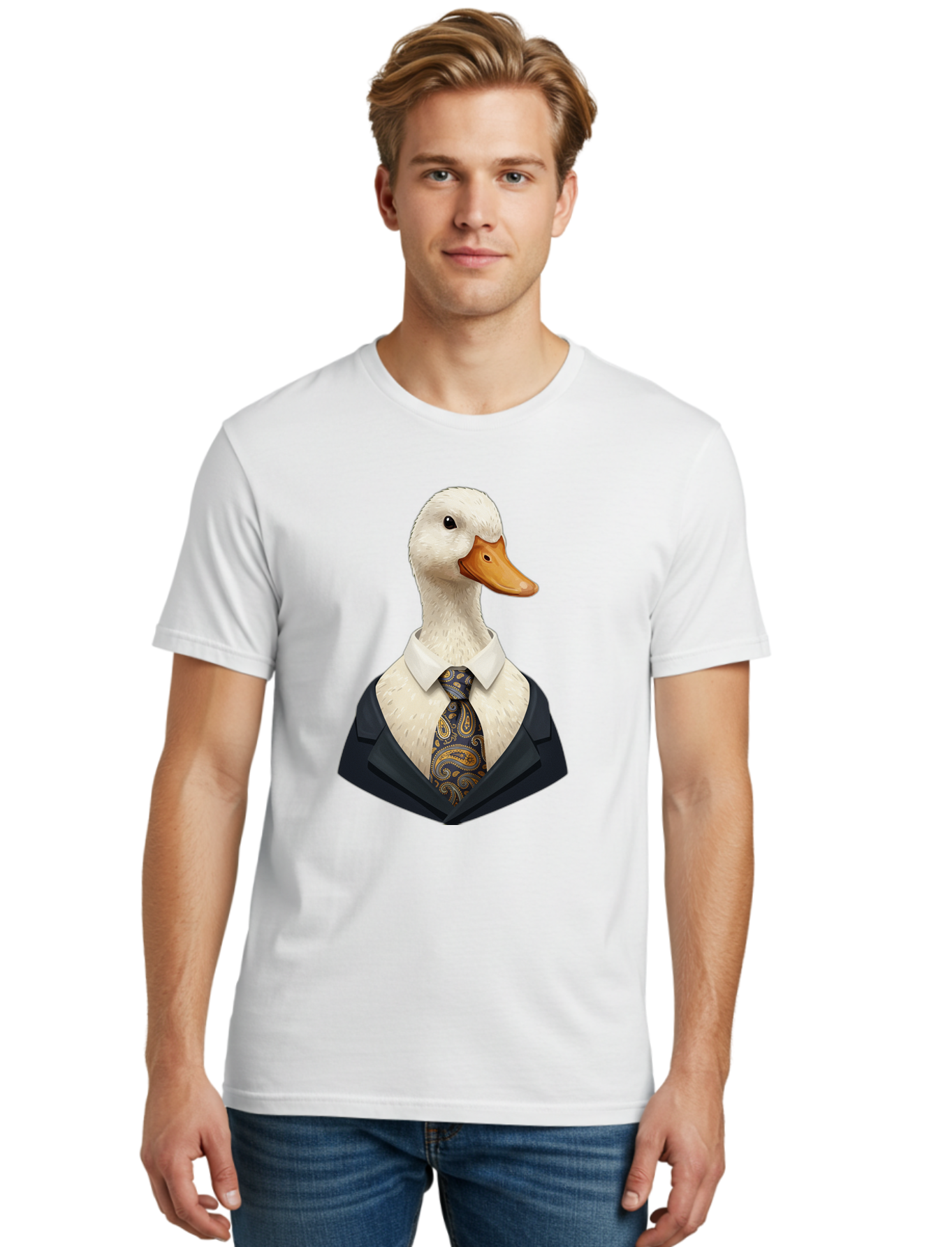 Duck-In-Suit-4 Men'S Graphic Tee, 100% Cotton, Comfortable Casual Summer Wear, Machine Washable, Vintage Camera, Old Camera, Antique Camera, Black Camera, Classic Photography, Photography Equipment, Nostalgic Device, Film Camera, Camera Art Bam342