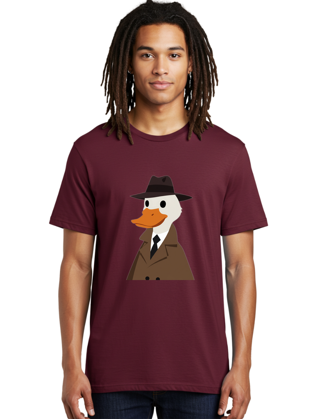 Duck-In-Trench-Coat-And-Fedora Men'S Graphic Tee, 100% Cotton, Comfortable Casual Summer Wear, Machine Washable, Vintage Camera, Old Camera, Antique Camera, Black Camera, Classic Photography, Photography Equipment, Nostalgic Device, Bam347
