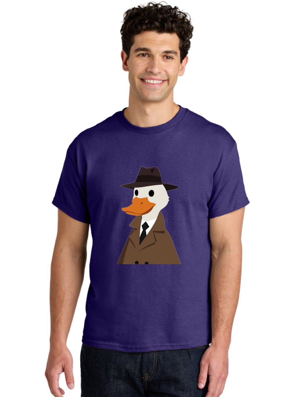 Duck-In-Trench-Coat-And-Fedora Men'S Graphic Tee, 100% Cotton, Comfortable Casual Summer Wear, Machine Washable, Vintage Camera, Old Camera, Antique Camera, Black Camera, Classic Photography, Photography Equipment, Nostalgic Device, Bam347