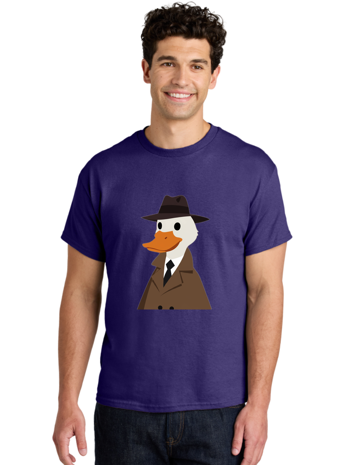 Duck-In-Trench-Coat-And-Fedora Men'S Graphic Tee, 100% Cotton, Comfortable Casual Summer Wear, Machine Washable, Vintage Camera, Old Camera, Antique Camera, Black Camera, Classic Photography, Photography Equipment, Nostalgic Device, Bam347